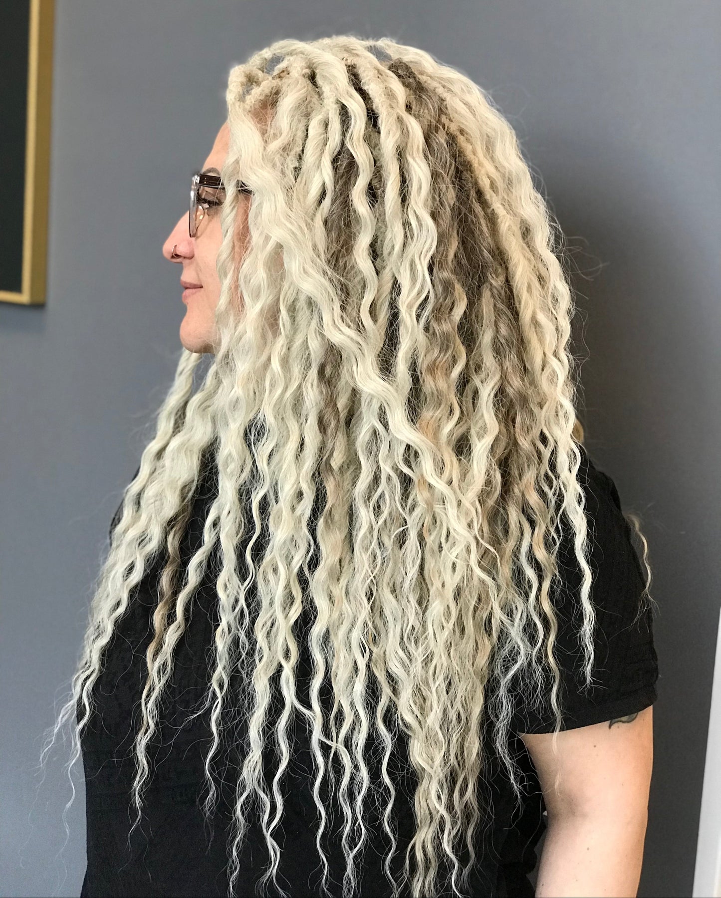 Soft, lightweight, and reusable synthetic set of 2 shades of blonde double ended regular curls (NOT BRUSHABLE): platinum blonde and ombre from light brown to wheat blonde.