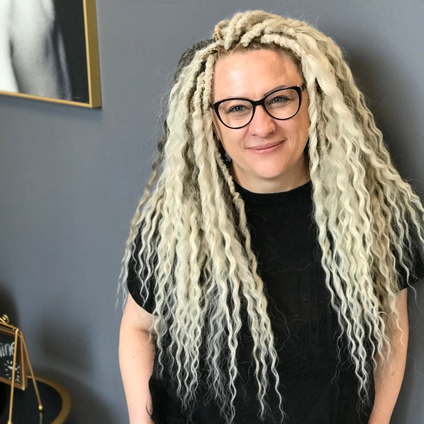 Soft, lightweight, and reusable synthetic set of 2 shades of blonde double ended regular curls (NOT BRUSHABLE): platinum blonde and ombre from light brown to wheat blonde.