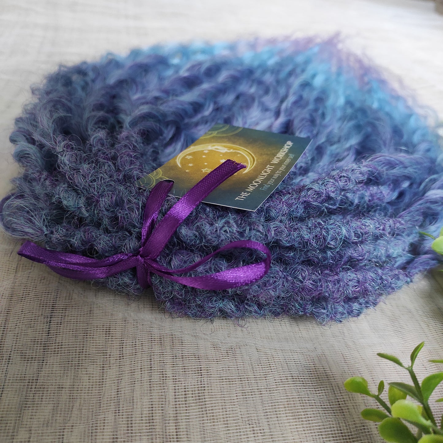 Soft, lightweight, and reusable synthetic sets of double ended regular curls (NOT BRUSHABLE) in blue and purple shades: ombre from indigo to sky blue and lavender.