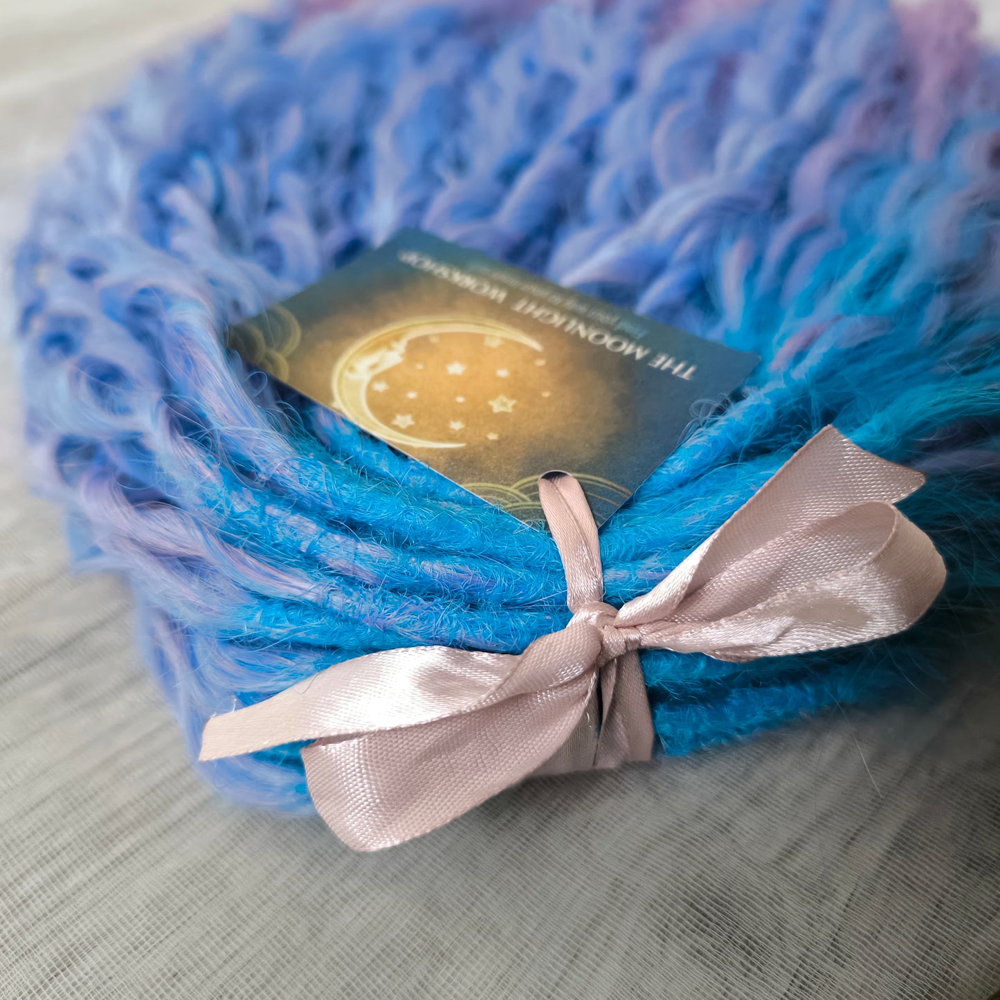 Soft, lightweight, and reusable synthetic sets of double ended regular curls (NOT BRUSHABLE) in blue and purple shades: ombre from sky blue to lavender and pink;