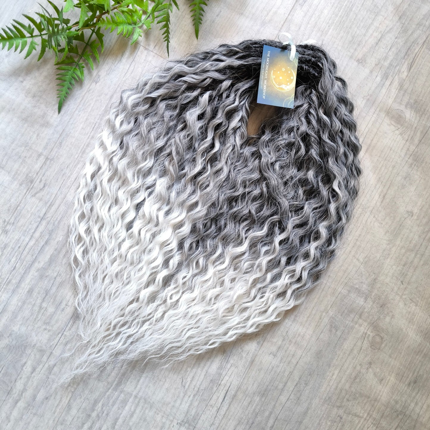 Salt and pepper: ombre from grey to white soft, lightweight, and reusable synthetic brushable double ended wavy dreadlocks (NOT BRUSHABLE).
The length:
Standard dreaded - 22-24 inches (55-60 cm), dreaded part ±3-4 inches
Push-up / Dolly - 20-22 inches (50-55 cm), dreaded part ±4 inches