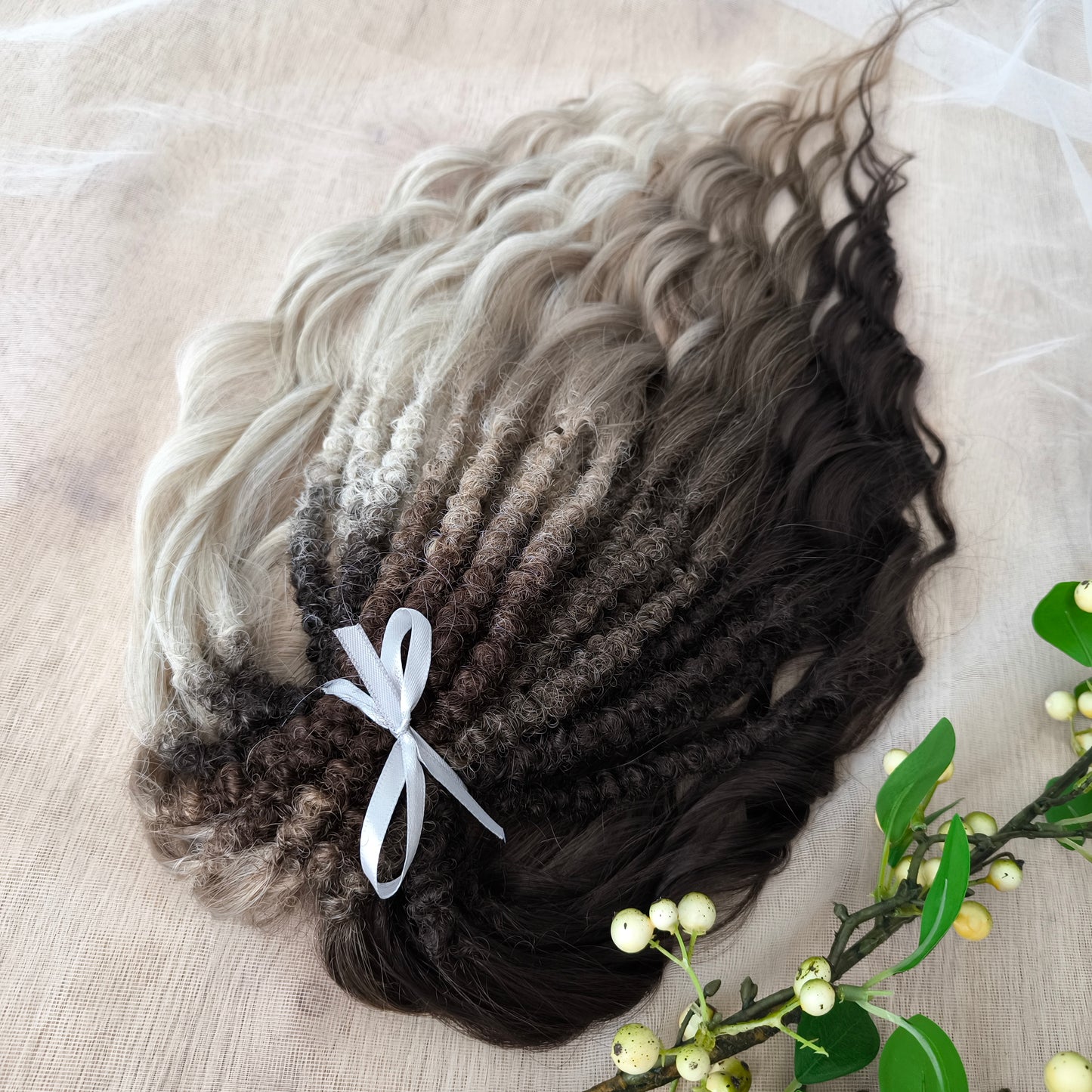 Smoky mix: brown and blonde BRUSHABLE synthetic DE dreaded curls (regular or push-up/dolly)