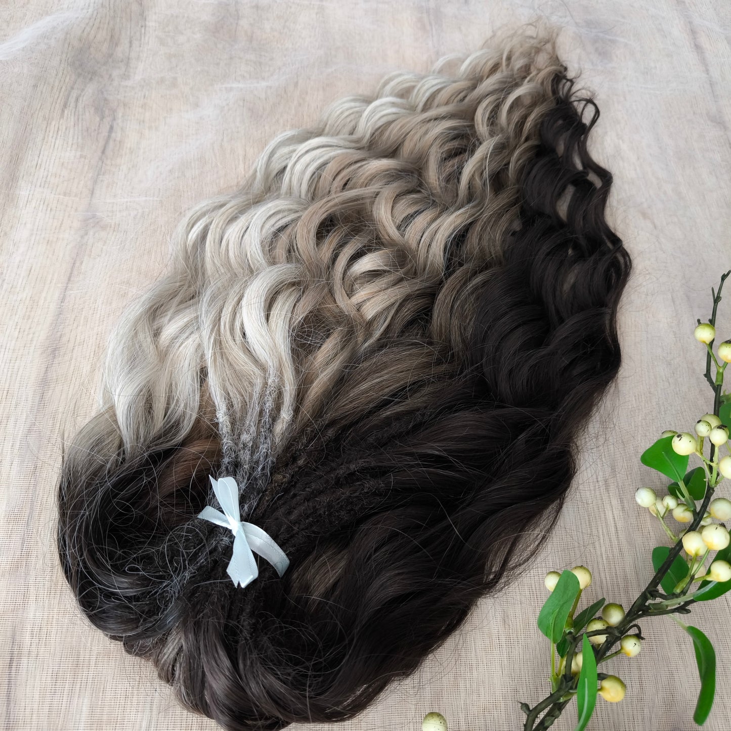 Smoky mix: brown and blonde BRUSHABLE synthetic DE dreaded curls (regular or push-up/dolly)