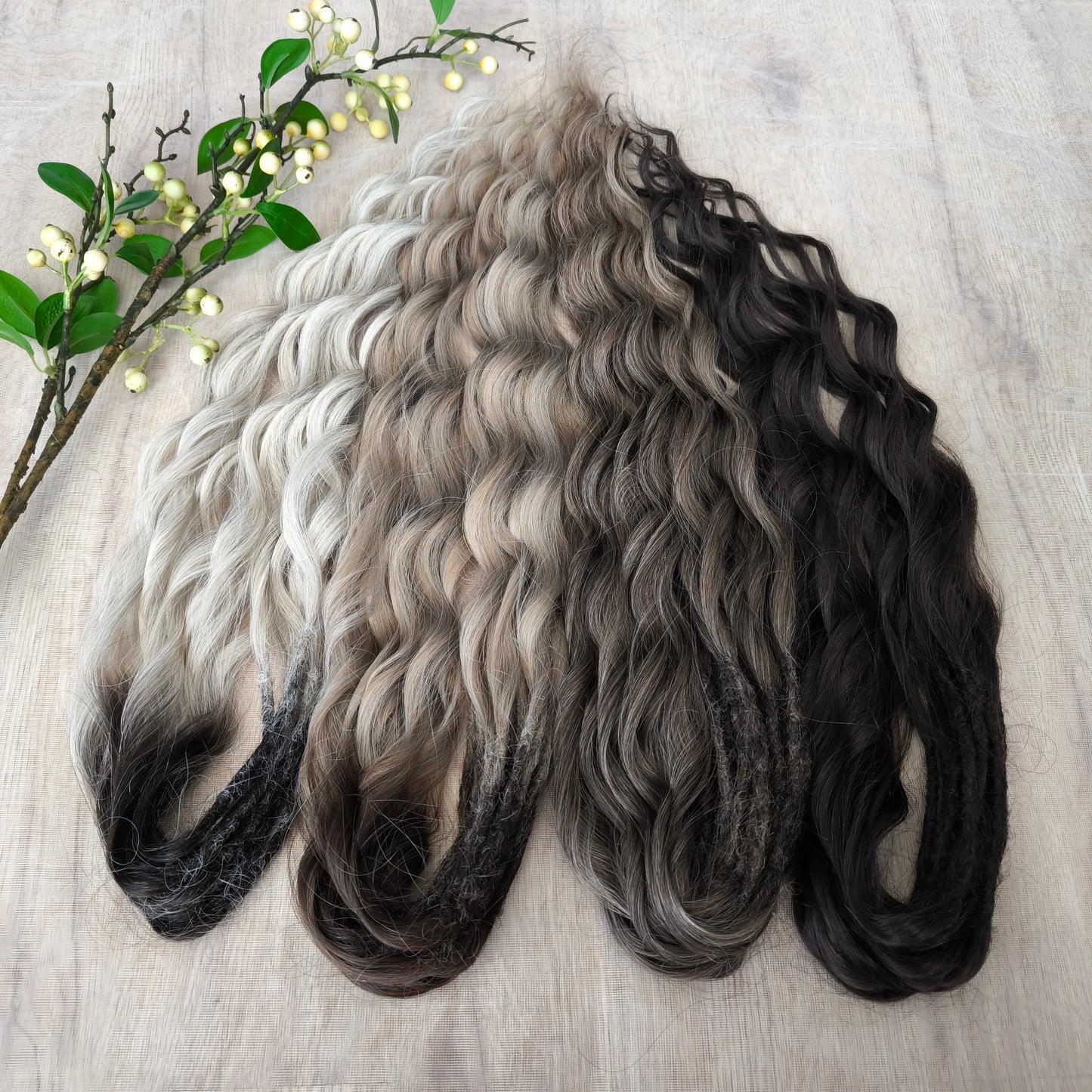 Smoky mix: brown and blonde BRUSHABLE synthetic DE dreaded curls (regular or push-up/dolly)