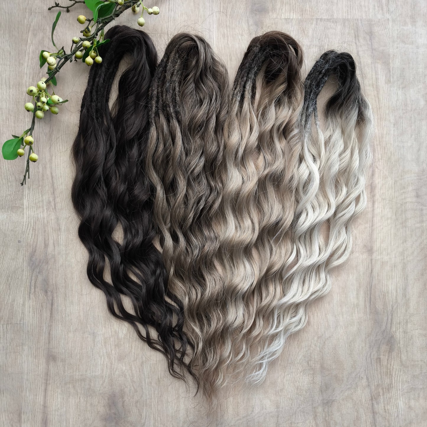 Smoky mix: brown and blonde BRUSHABLE synthetic DE dreaded curls (regular or push-up/dolly)