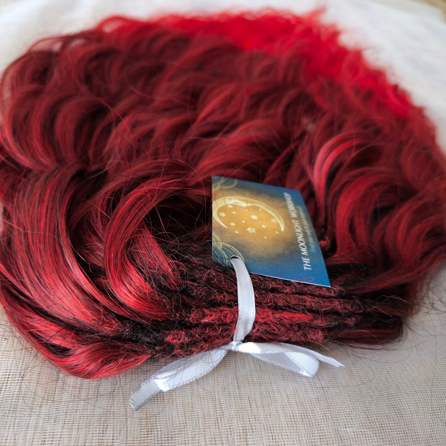 Ombre dark red to bloody red brushable, soft, lightweight, and reusable synthetic dreaded curls (standard dreaded or push-up)