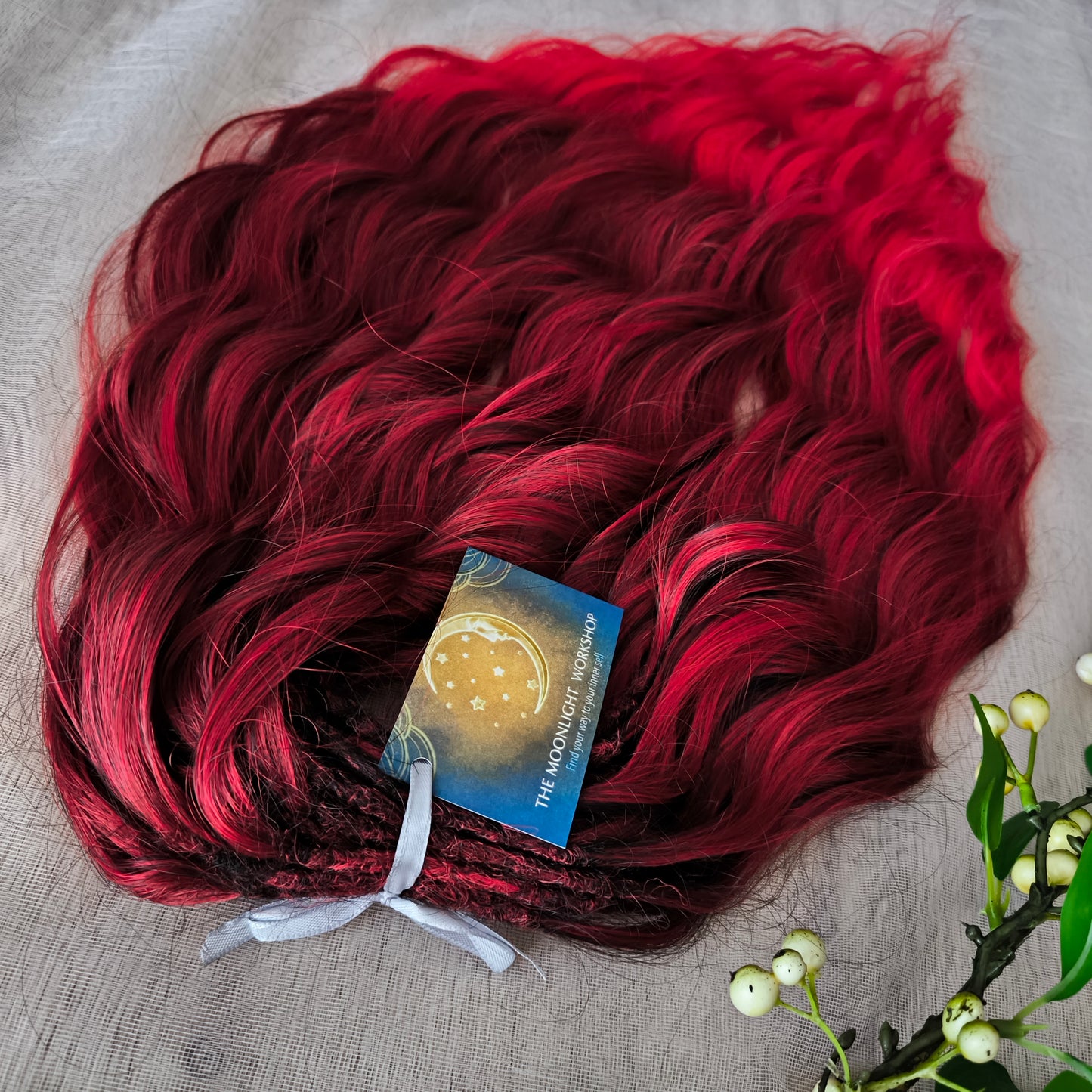 Ombre dark red to bloody red brushable, soft, lightweight, and reusable synthetic dreaded curls (standard dreaded or push-up)