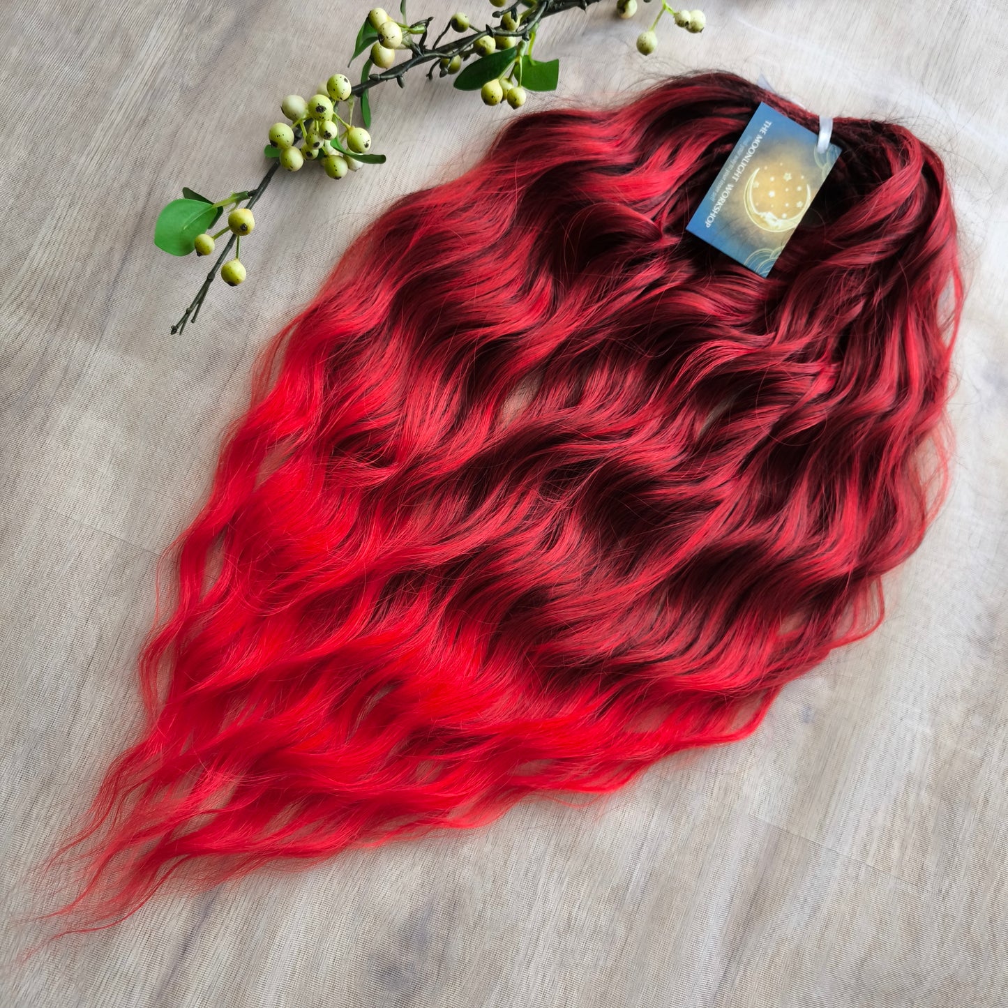 Ombre dark red to bloody red brushable, soft, lightweight, and reusable synthetic dreaded curls (standard dreaded or push-up)
