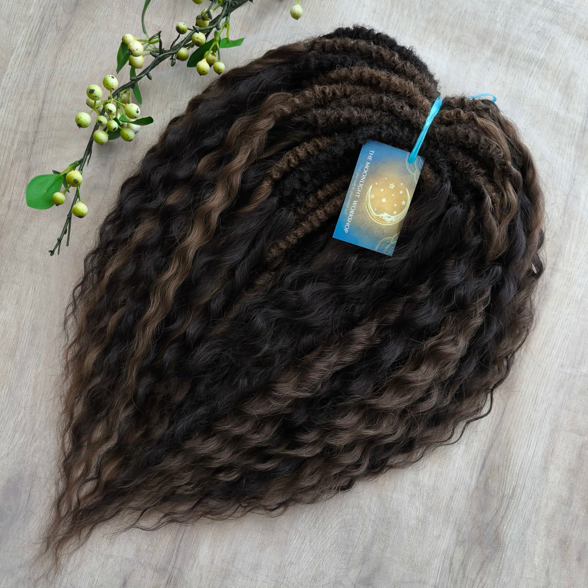Soft, lightweight, and reusable synthetic sets of regular double ended curls (NOT BRUSHABLE) in brown shades:
1. dark chocolate brown;
2. middle brown
3. light brown