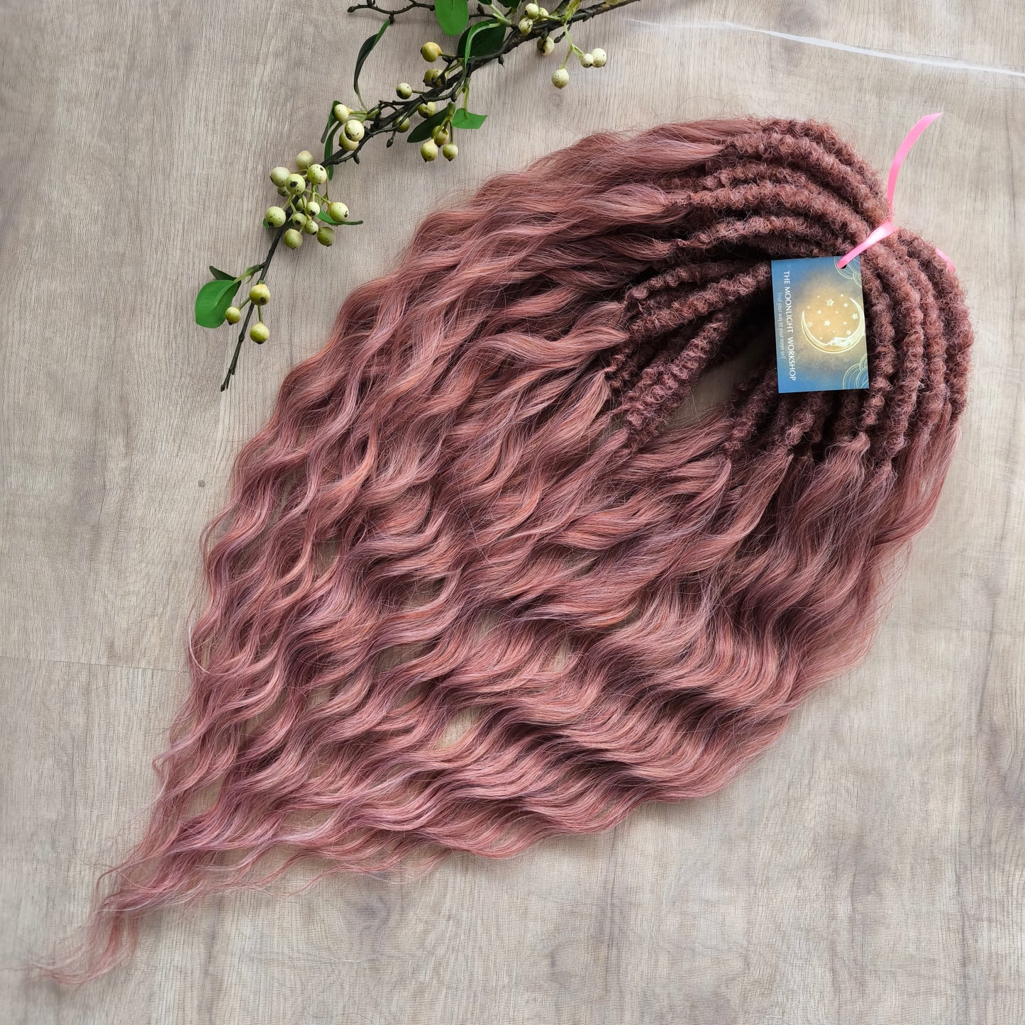 Strawberry blonde (pink) BRUSHABLE synthetic DE wavy dreadlocks (regular dreaded, braided middle or push-up/dolly)
