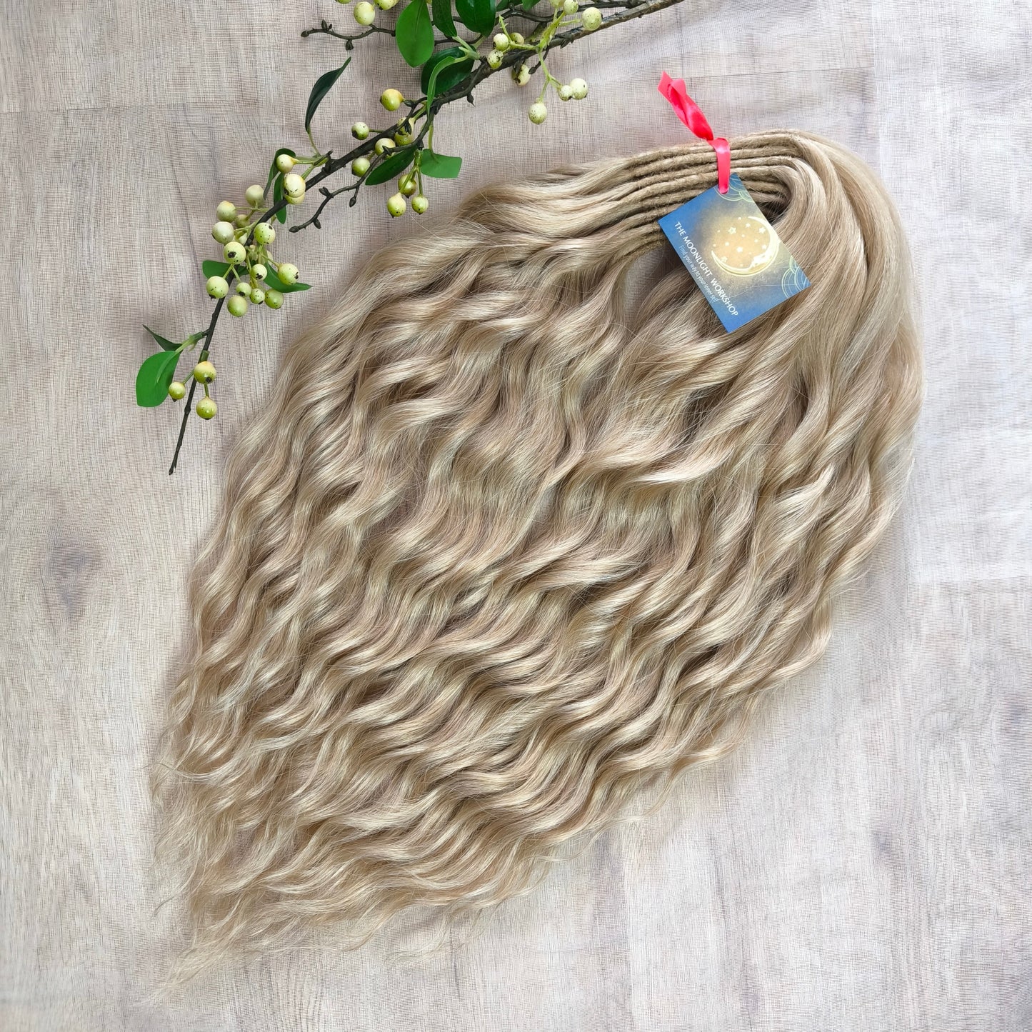 Natural golden blonde BRUSHABLE synthetic DE dreaded curls (regular, braided middle, or push-up)