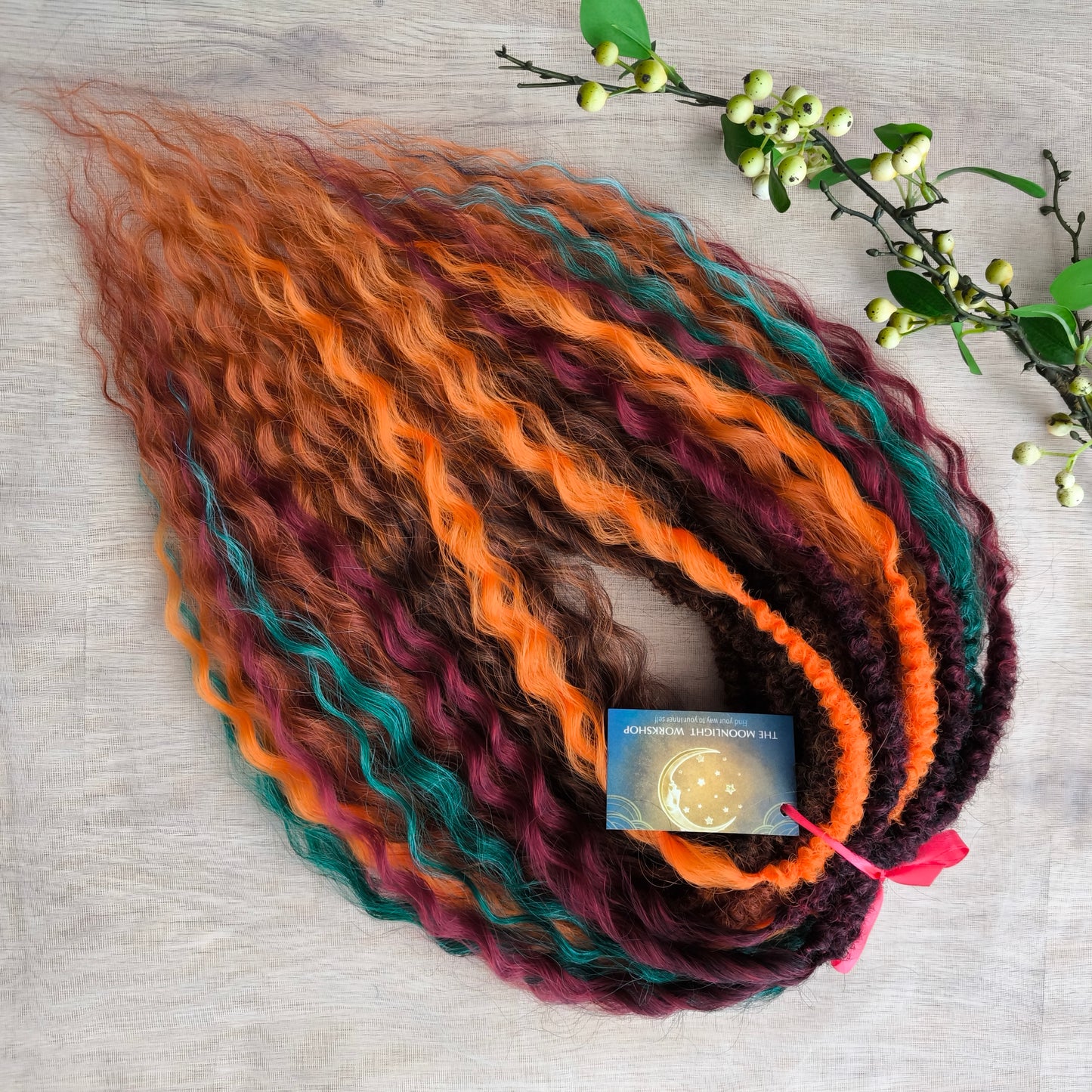 Soft, lightweight, and reusable synthetic double ended regular curls (NOT BRUSHABLE): copper, bronze, burgundy, ombre from chestnut to copper, orange, and green colors.