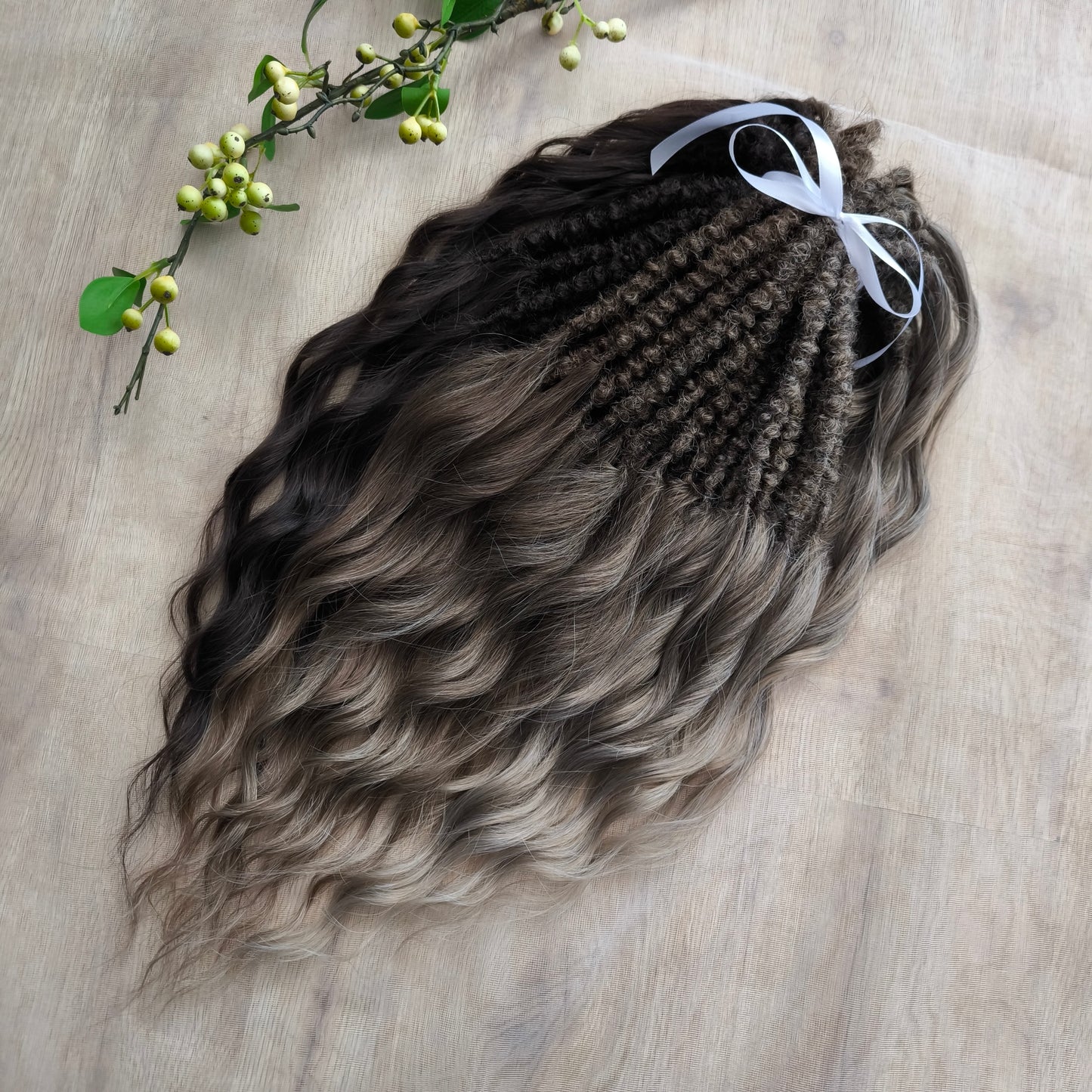 Brown mix: BRUSHABLE synthetic DE dreaded curls (regular or push-up/dolly)