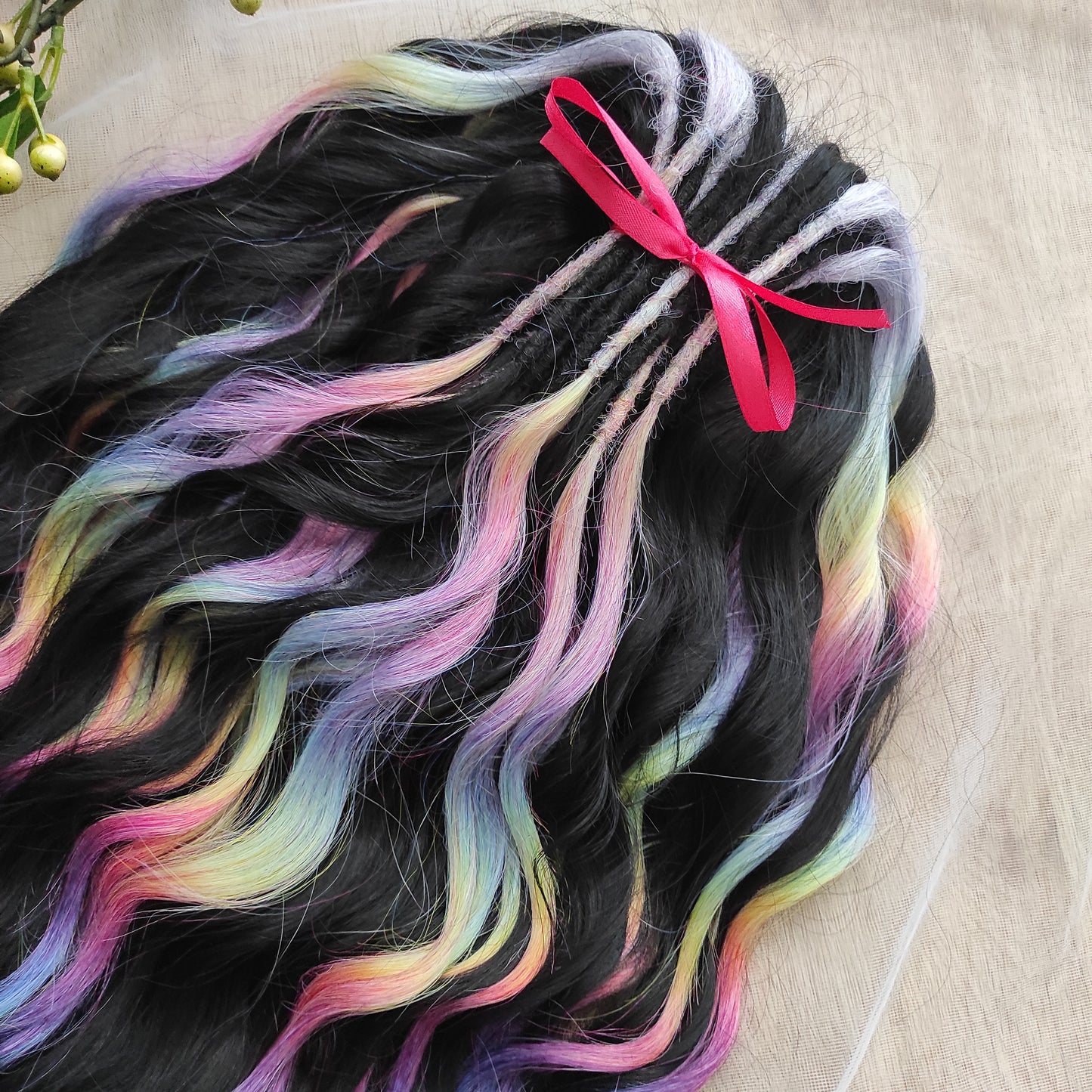 Black Rainbow BRUSHABLE synthetic DE dreaded curls (regular, braided middle or push-up)