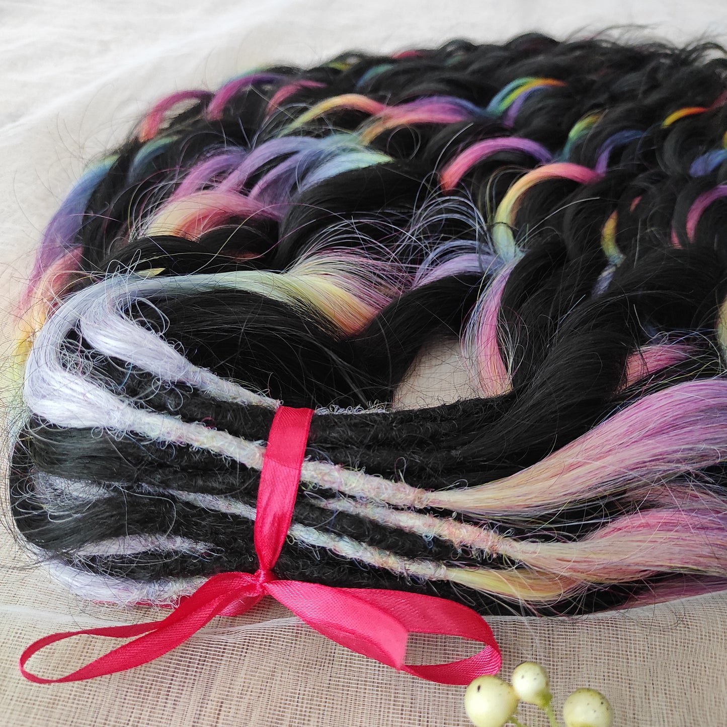 Black Rainbow BRUSHABLE synthetic DE dreaded curls (regular, braided middle or push-up)