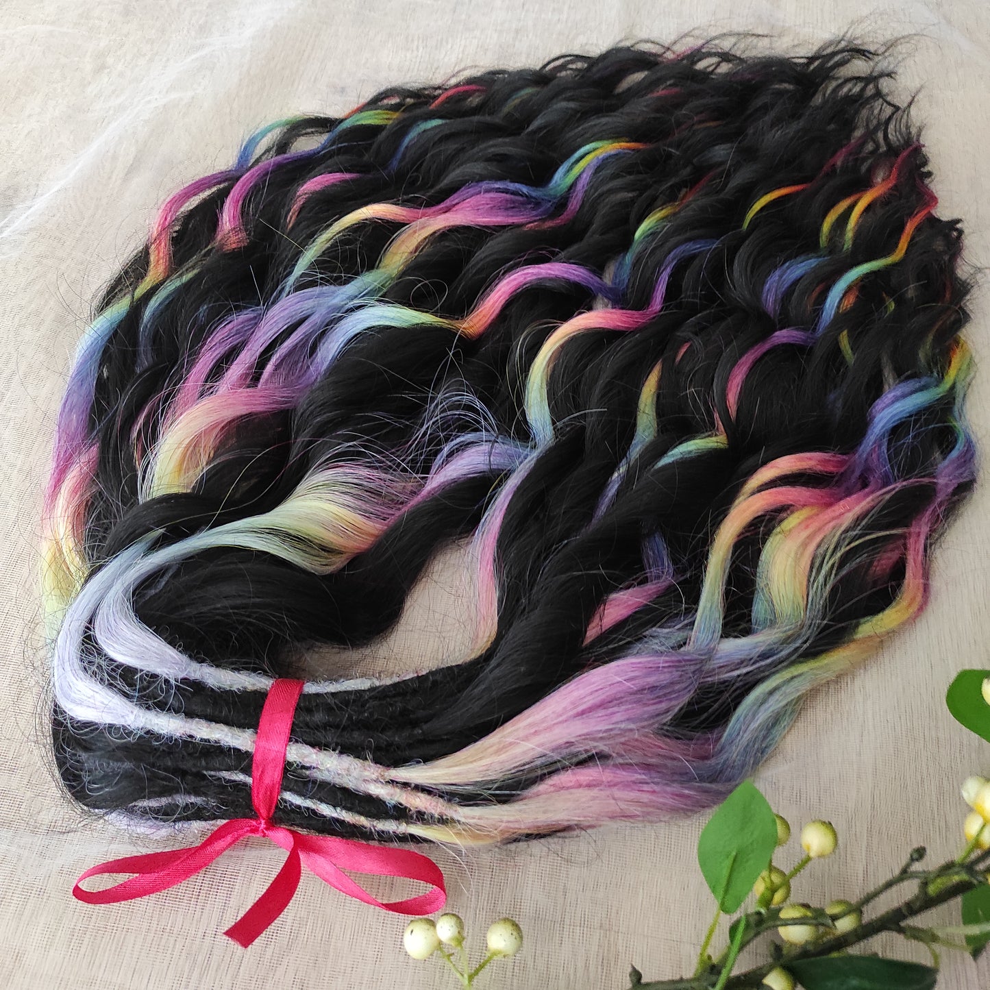 Black Rainbow BRUSHABLE synthetic DE dreaded curls (regular, braided middle or push-up)