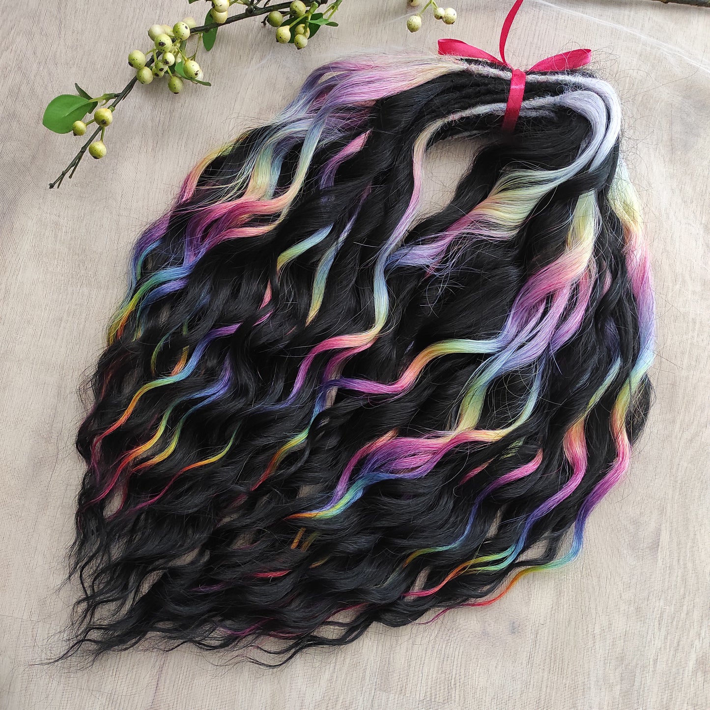 Black Rainbow BRUSHABLE synthetic DE dreaded curls (regular, braided middle or push-up)