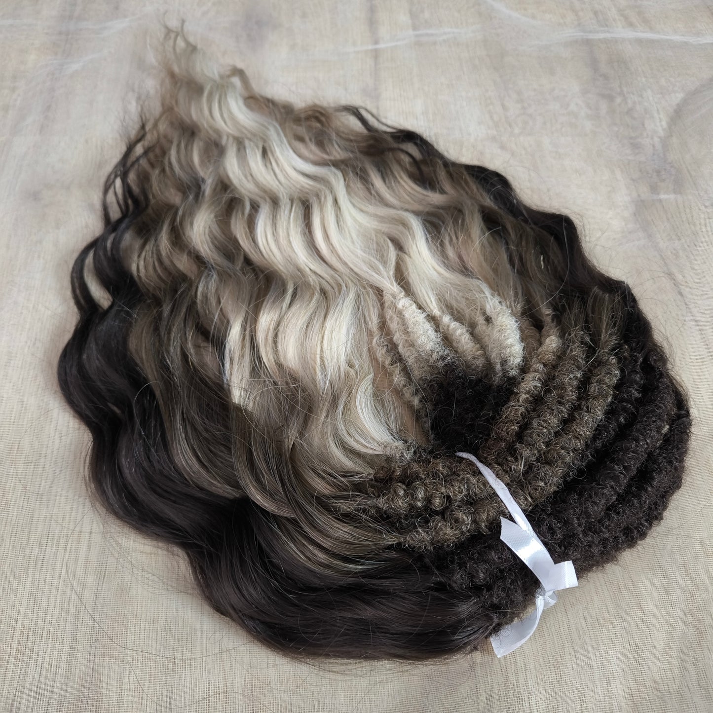 Smoky mix: brown and blonde BRUSHABLE synthetic DE dreaded curls (regular or push-up/dolly)