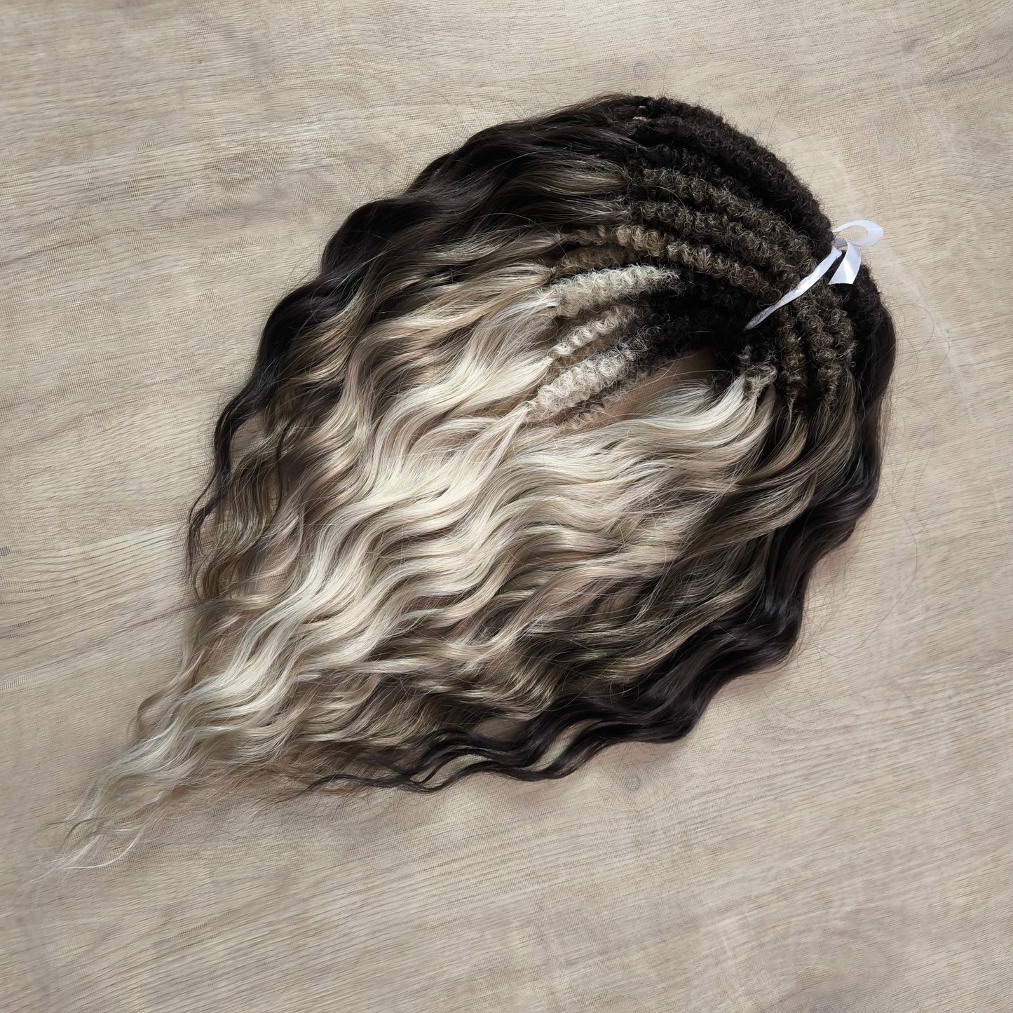 Smoky mix: brown and blonde BRUSHABLE synthetic DE dreaded curls (regular or push-up/dolly)