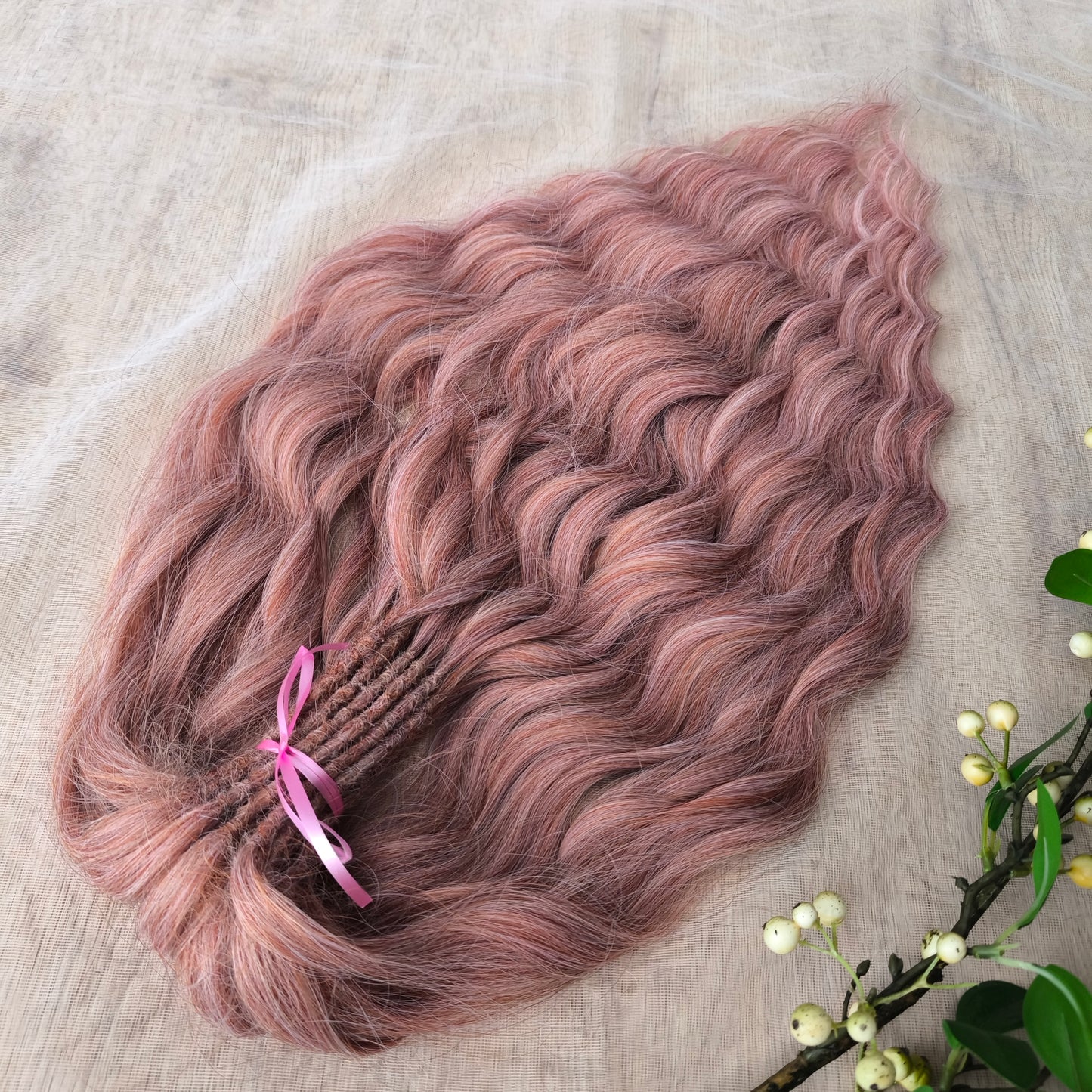 Strawberry blonde (pink) BRUSHABLE synthetic DE wavy dreadlocks (regular dreaded, braided middle or push-up/dolly)