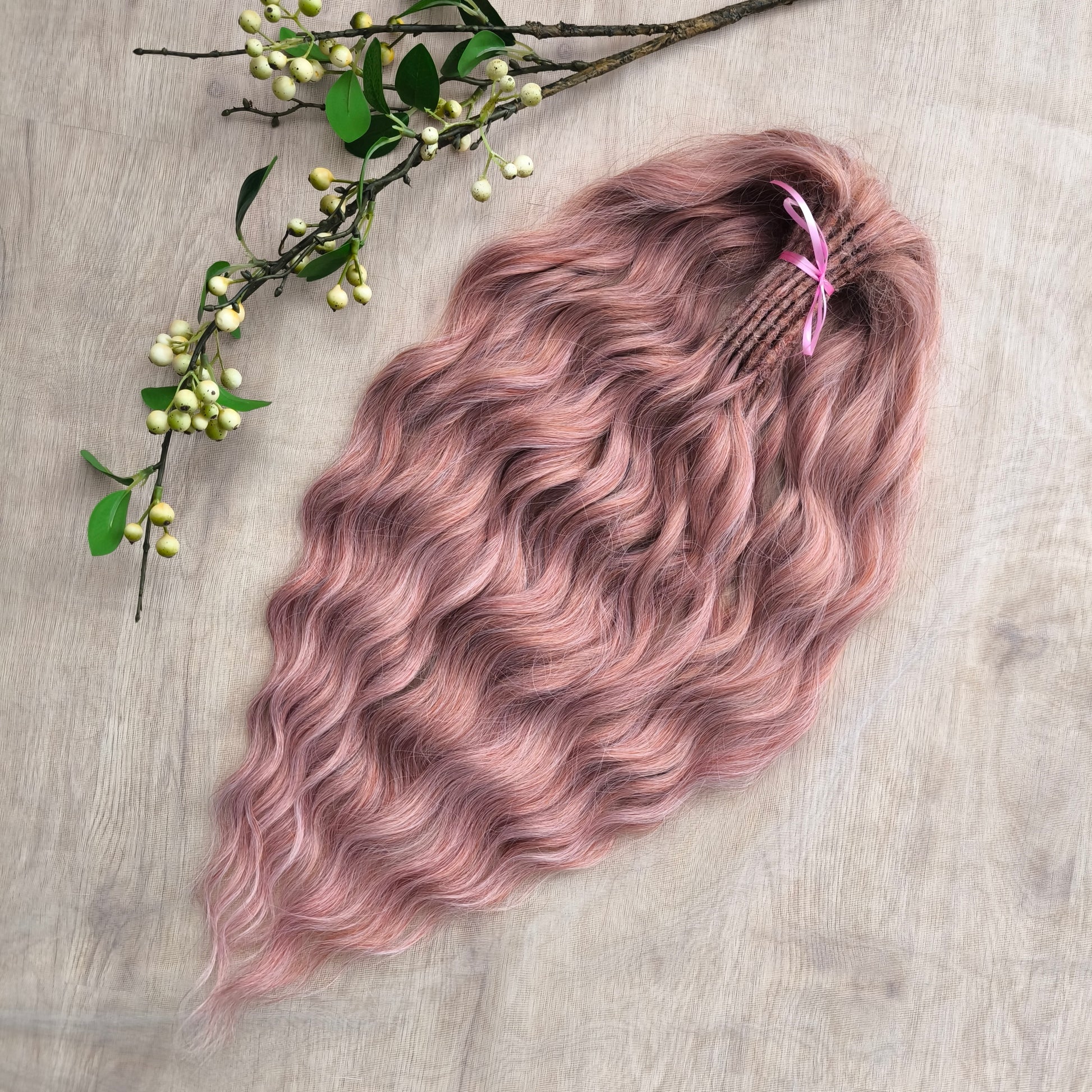 Strawberry blonde (pink) BRUSHABLE synthetic DE wavy dreadlocks (regular dreaded, braided middle or push-up/dolly)