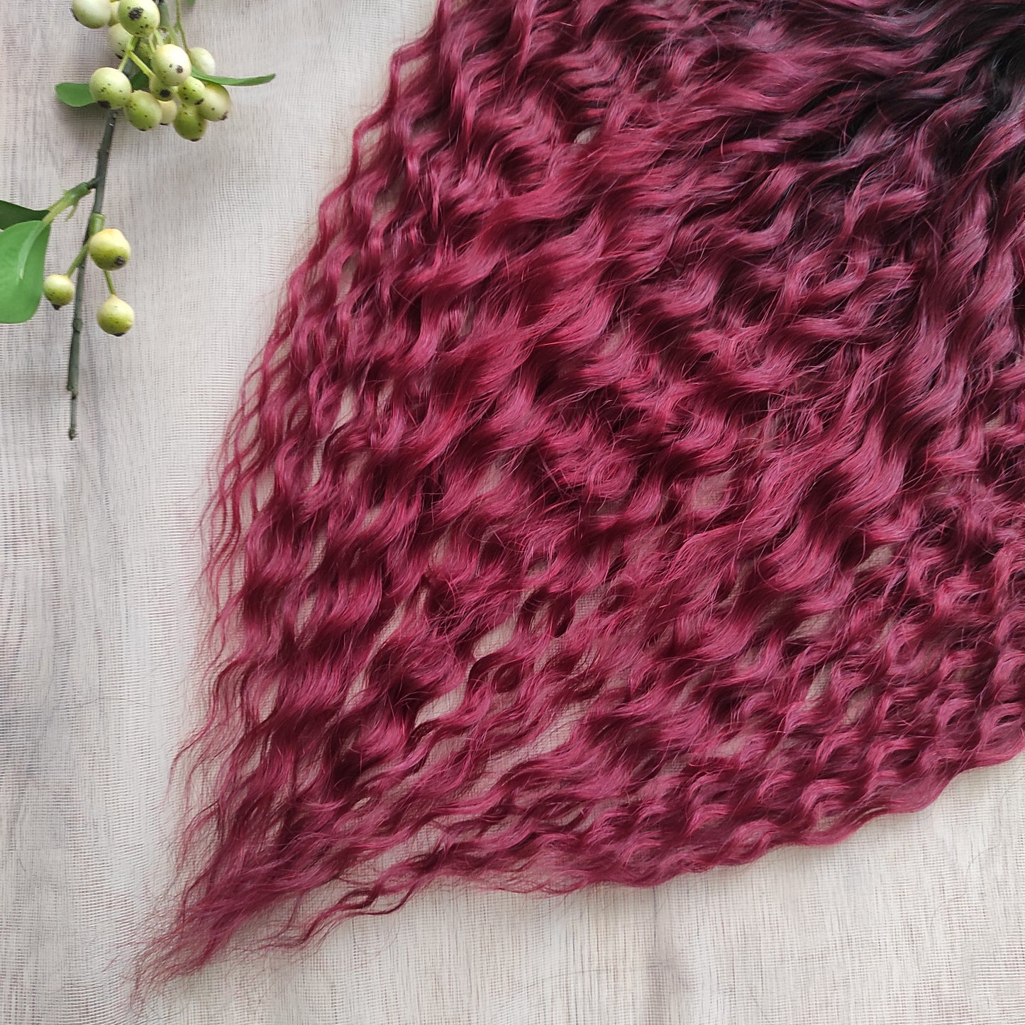 Burgundy dreaded curls (regular or push-up/Dolly): soft synthetic maroon wavy dreadlocks