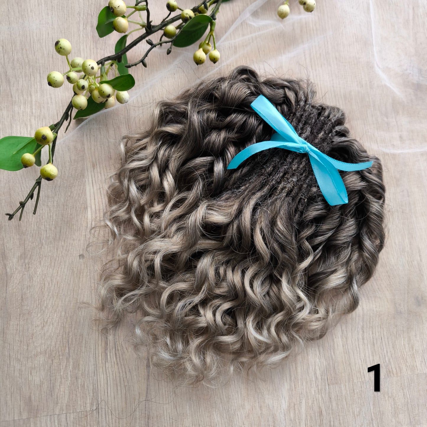 Short 10" brown and black standard dreaded synthetic curls
