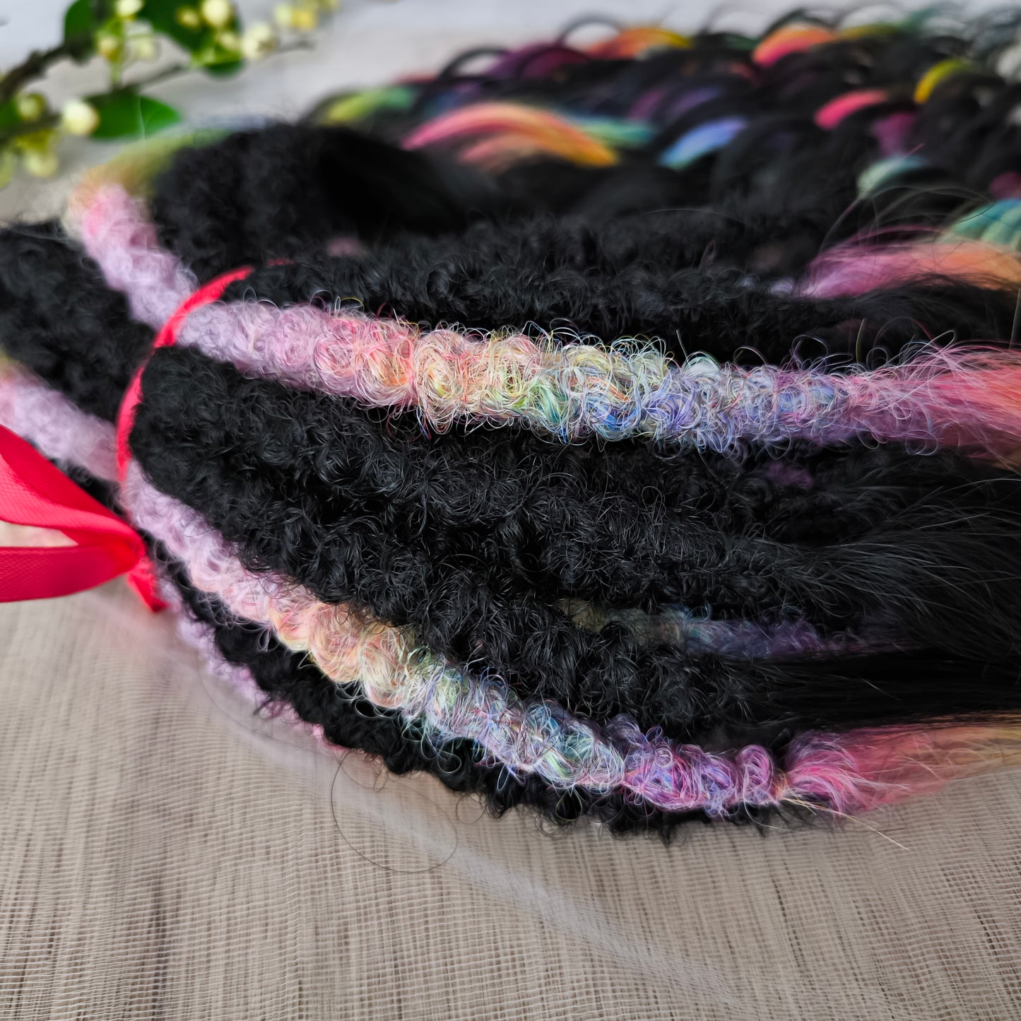 Black Rainbow BRUSHABLE synthetic DE dreaded curls (regular, braided middle or push-up)
