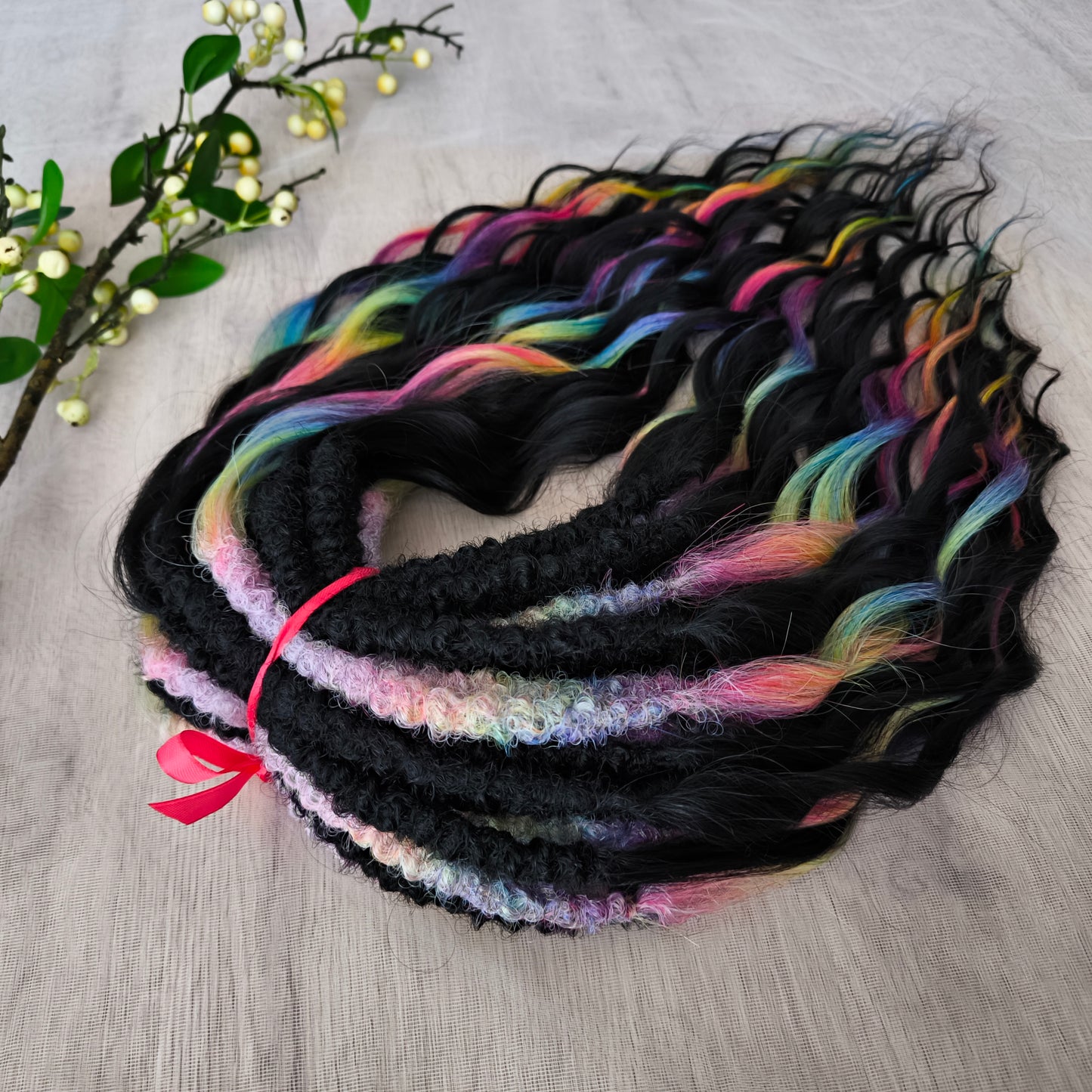 Black Rainbow BRUSHABLE synthetic DE dreaded curls (regular, braided middle or push-up)
