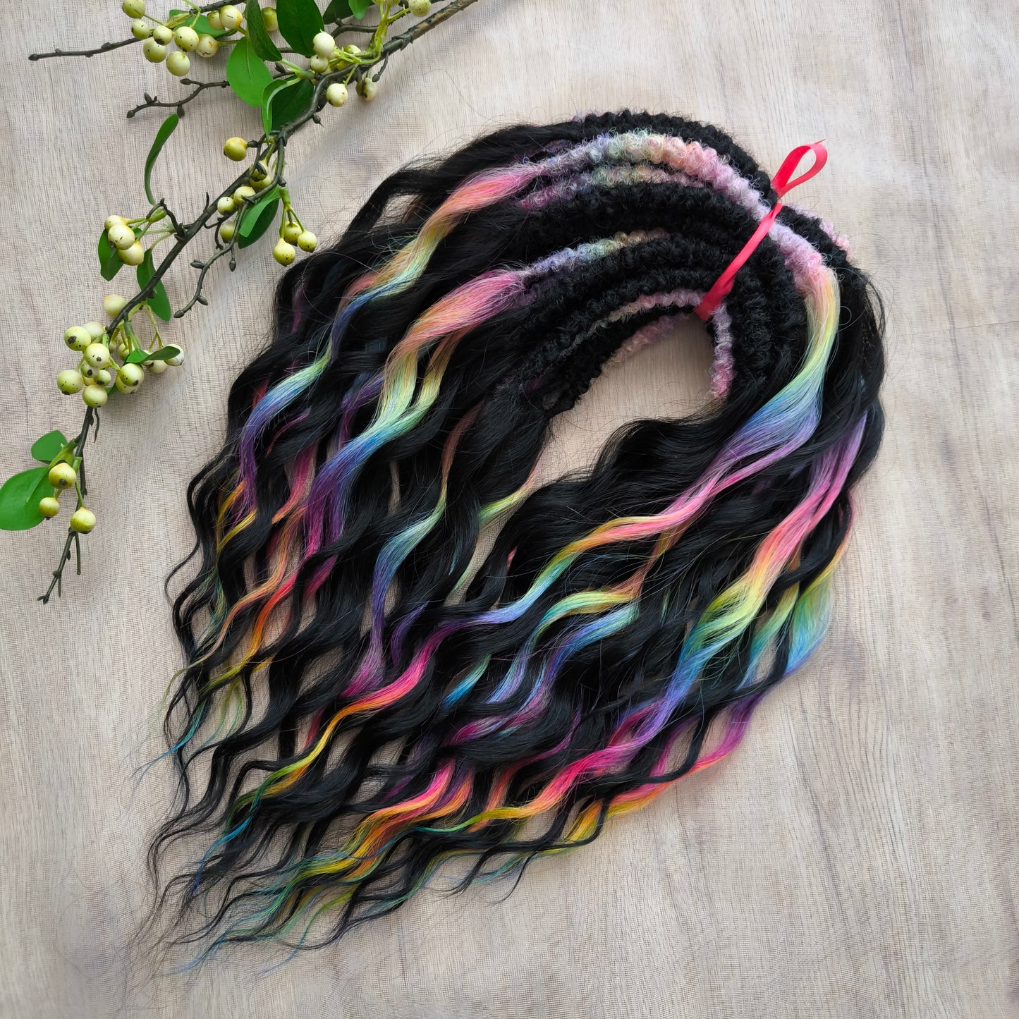 Black Rainbow BRUSHABLE synthetic DE dreaded curls (regular, braided middle or push-up)