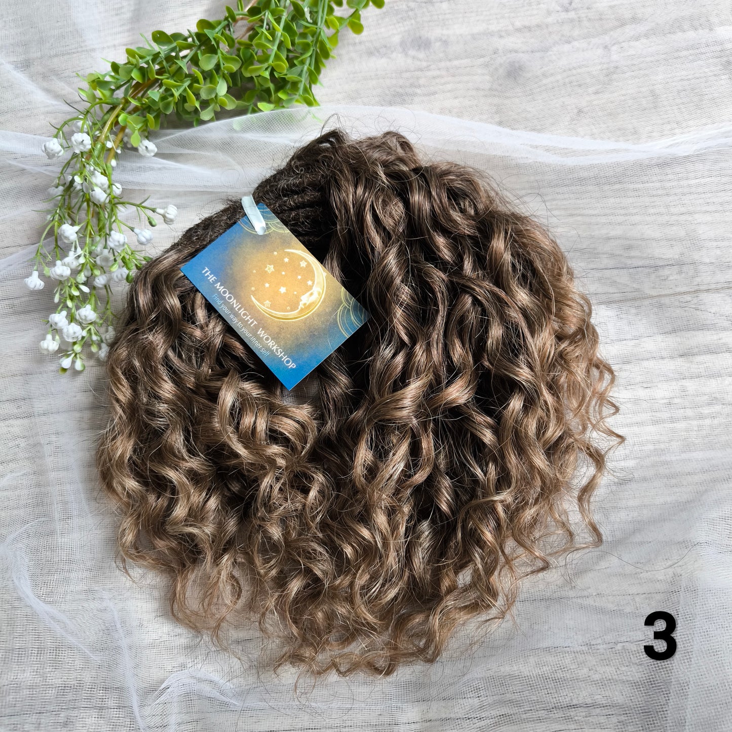 Short 10" brown and black standard dreaded synthetic curls