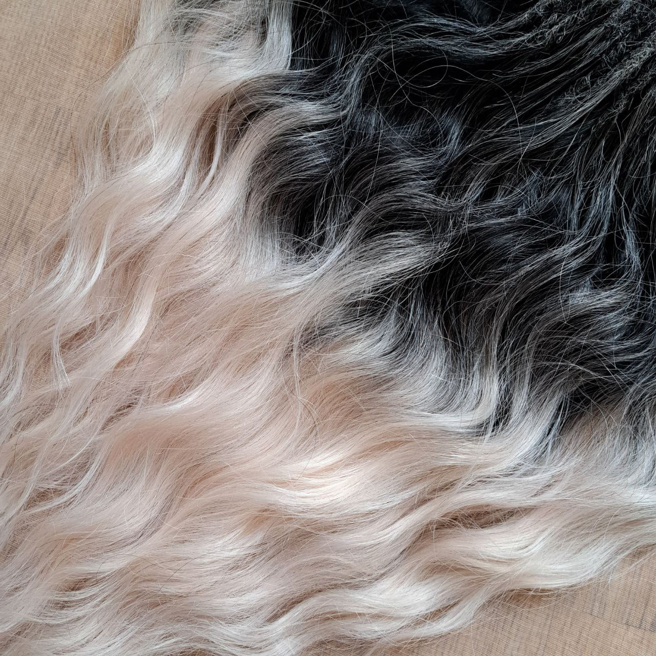 Ombre from black to light pink/blonde soft, lightweight, and reusable synthetic brushable double ended wavy dreadlocks (regular dreaded, braided middle or push-up).