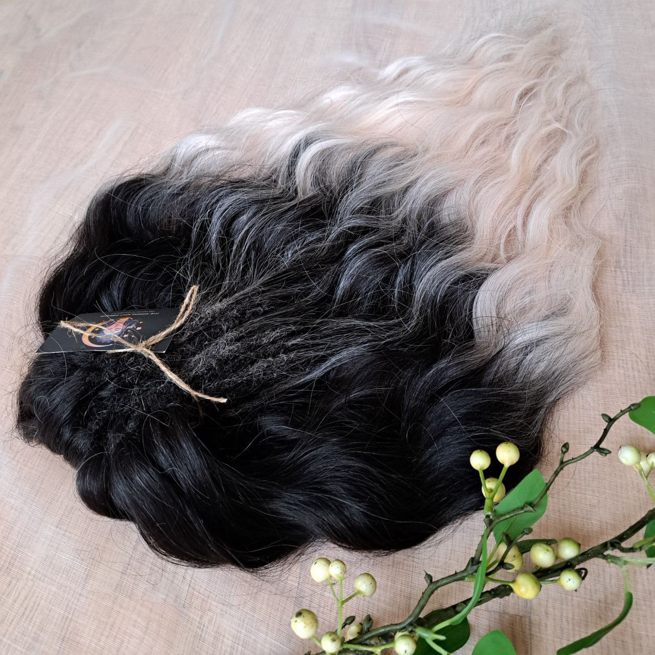 Ombre from black to light pink/blonde soft, lightweight, and reusable synthetic brushable double ended wavy dreadlocks (regular dreaded, braided middle or push-up).
