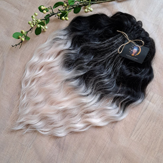Ombre from black to light pink/blonde soft, lightweight, and reusable synthetic brushable double ended wavy dreadlocks (regular dreaded, braided middle or push-up).