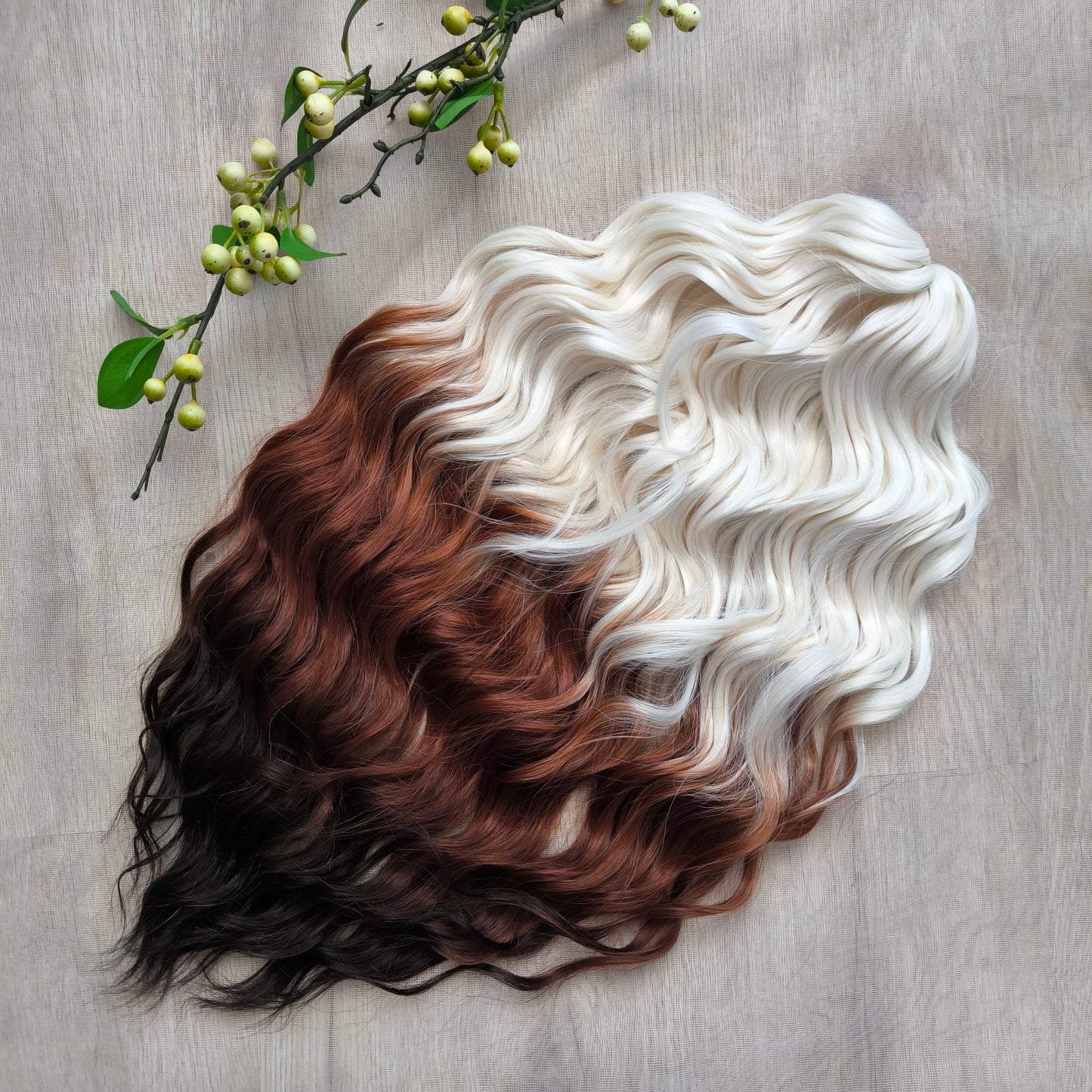 Ombre from blonde to chestnut and dark chocolate brown soft, lightweight, and reusable synthetic brushable double ended wavy dreadlocks (regular dreaded, braided middle or push-up).