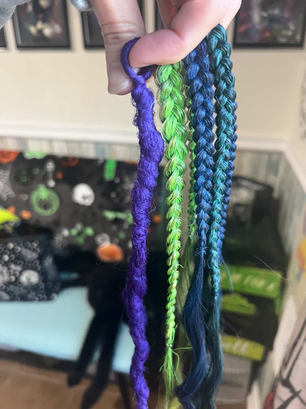 Custom set: blue, green & purple push-up brushable curls