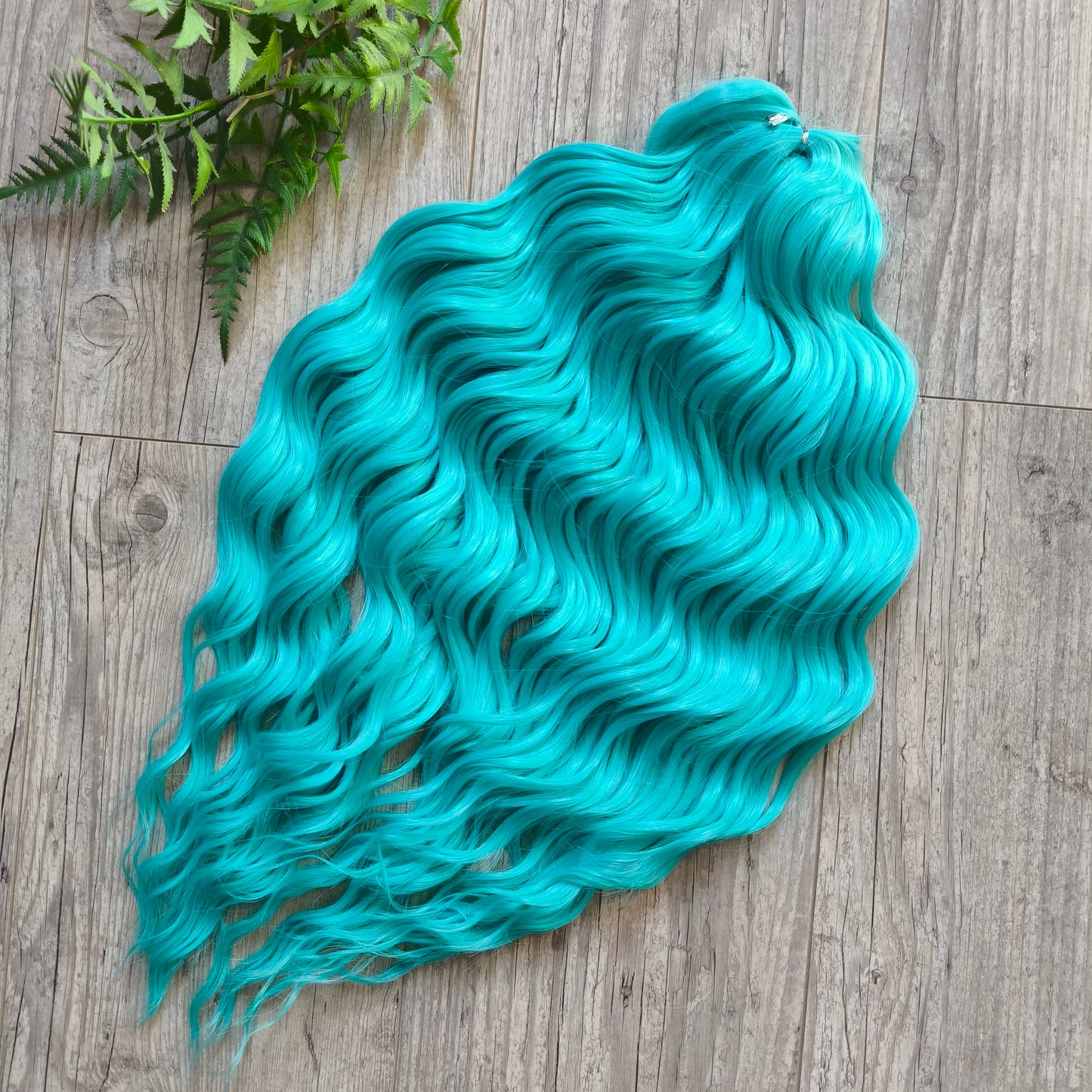 Turquoise green soft, lightweight, and reusable synthetic brushable double-ended wavy dreadlocks (regular dreaded, braided middle or push-up).