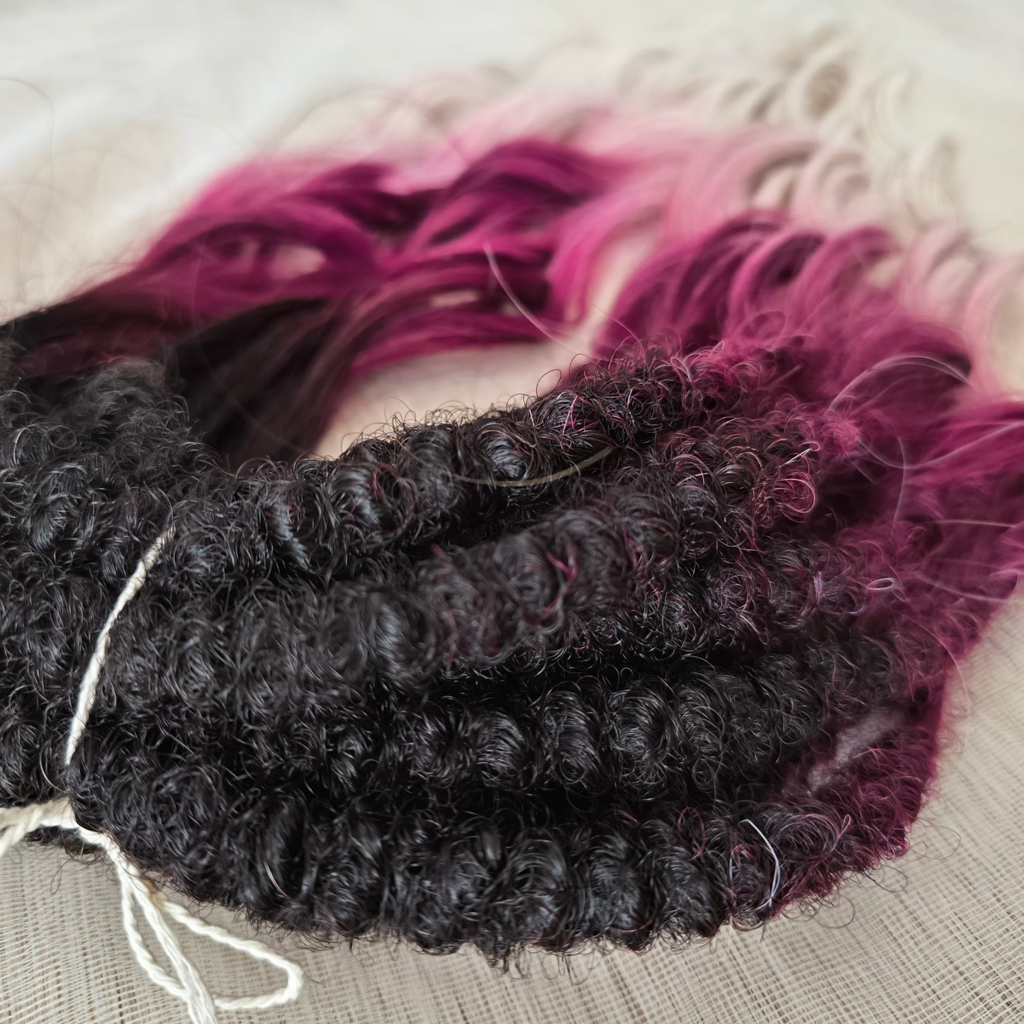 Ombre from dark chocolate brown to cherry/burgundy and platinum blonde: soft, lightweight, and reusable synthetic brushable double ended wavy dreadlocks (regular dreaded or push-up).