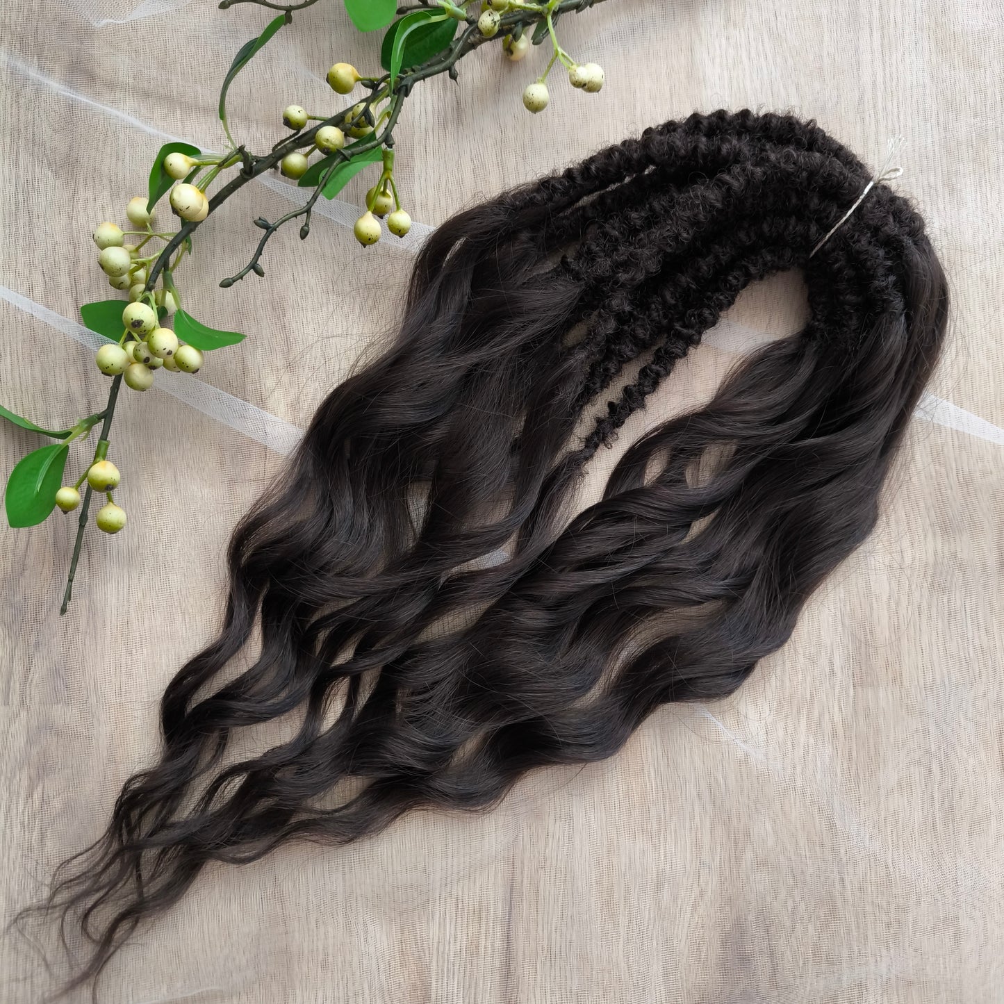 Dark chocolate brown soft, lightweight, and reusable synthetic brushable double ended wavy dreadlocks (regular dreaded or push-up).