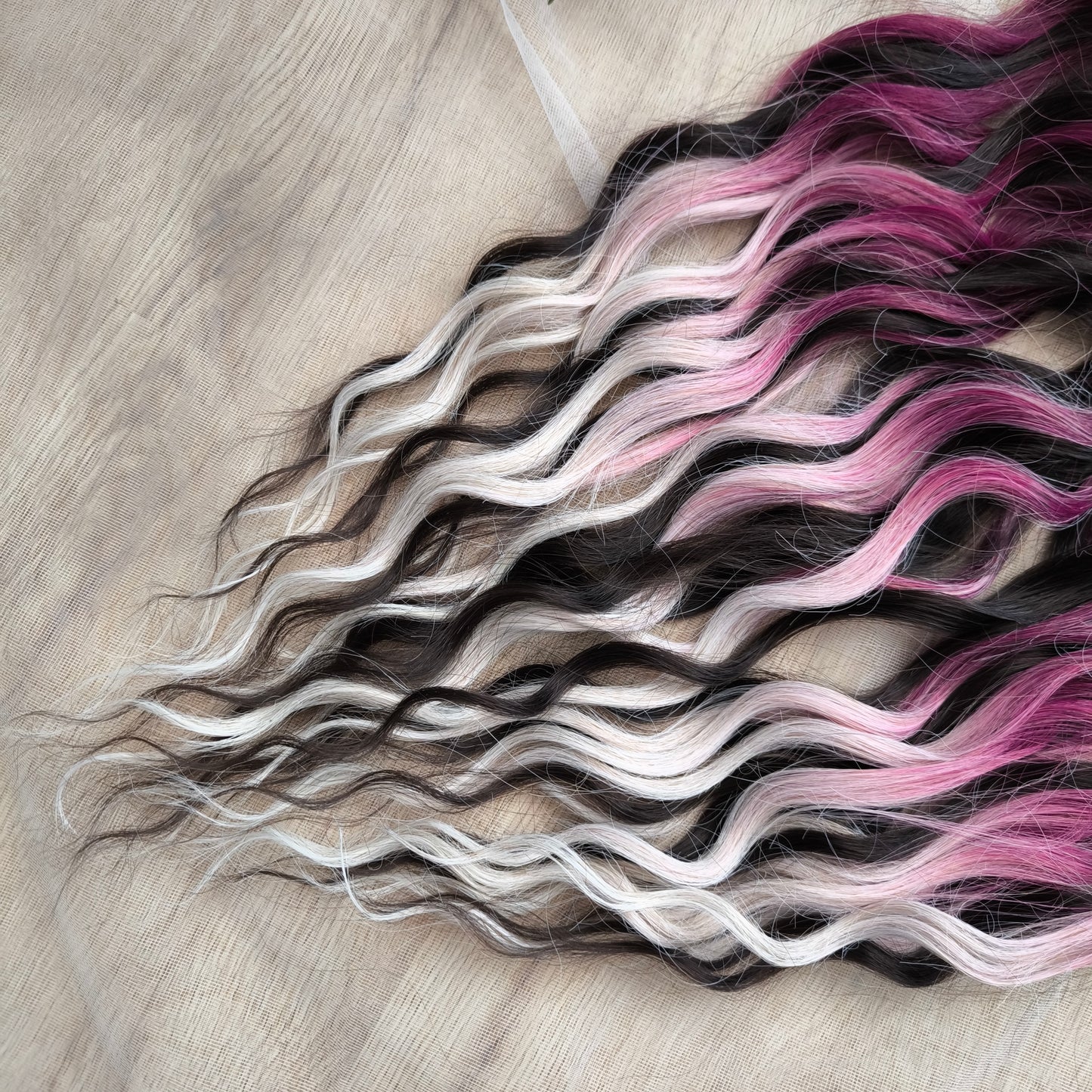 Velvet Twilight - handcrafted set features a rich gradient of deep chocolate brown, dark berry, magenta, and icy platinum - perfect for those who love a dramatic yet elegant look.
Soft, lightweight, and reusable synthetic brushable double ended wavy dreadlocks.