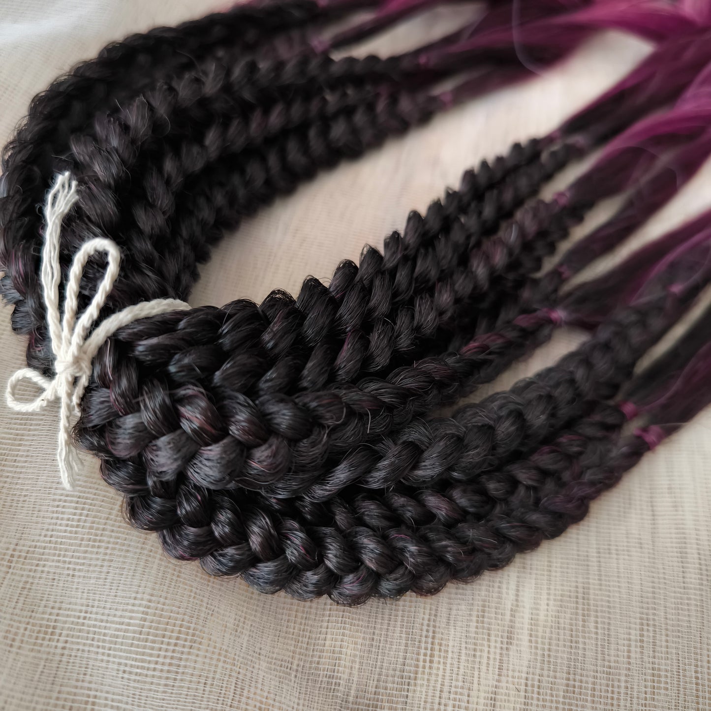 Ombre from dark chocolate brown to cherry/burgundy and platinum blonde: soft, lightweight, and reusable synthetic brushable double ended wavy dreadlocks (regular dreaded, braided middle, or push-up).