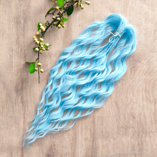 Sky blue soft, lightweight, and reusable synthetic brushable double ended wavy dreadlocks (regular dreaded, braided middle, or push-up).