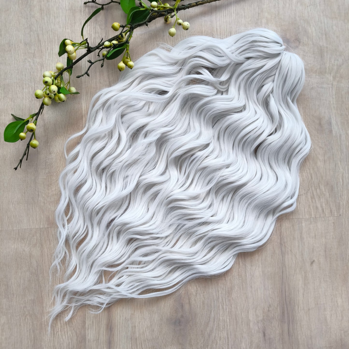 Snow-white soft, lightweight, and reusable synthetic brushable double ended wavy dreadlocks (regular dreaded, braided middle, or push-up).