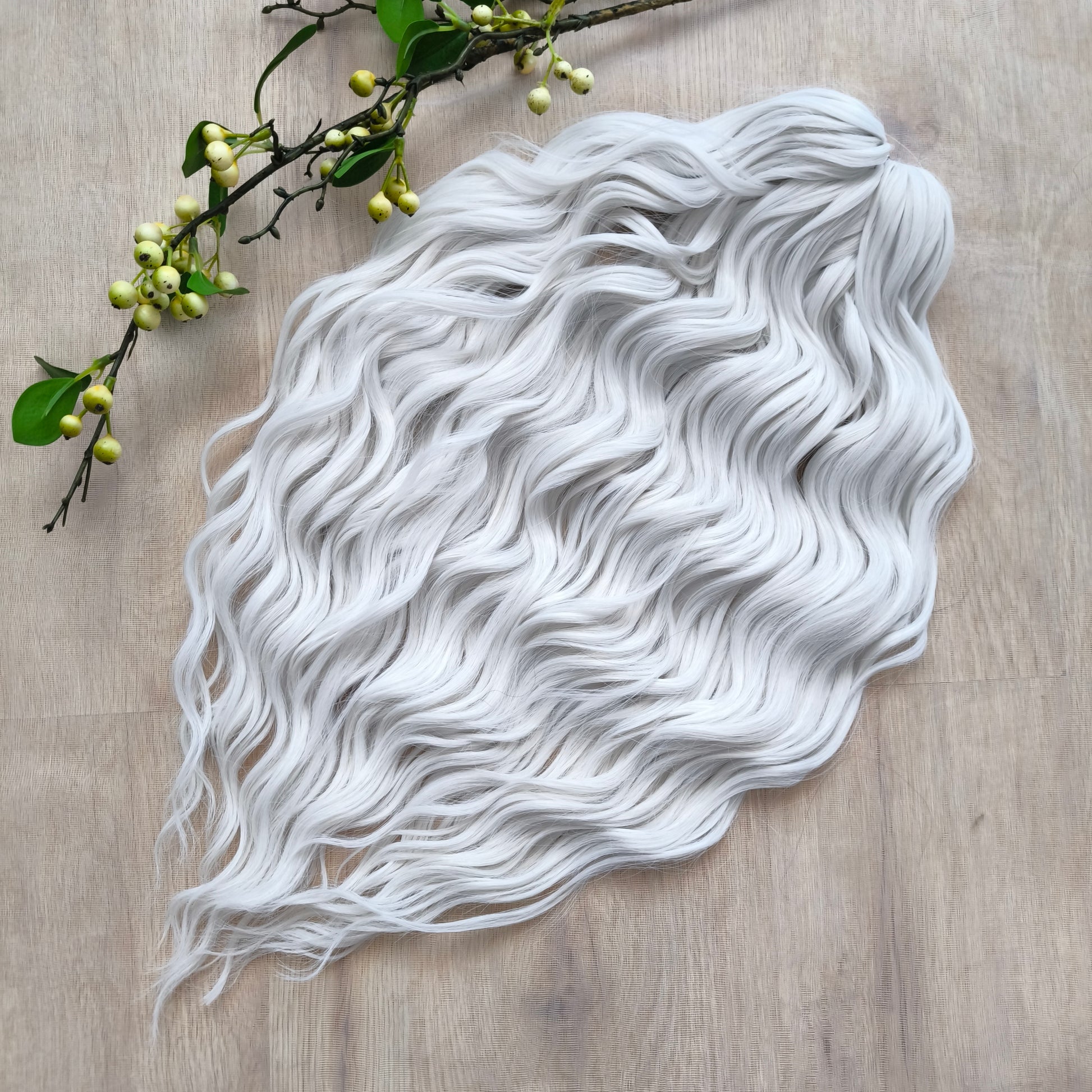 Snow-white soft, lightweight, and reusable synthetic brushable double ended wavy dreadlocks (regular dreaded, braided middle, or push-up).