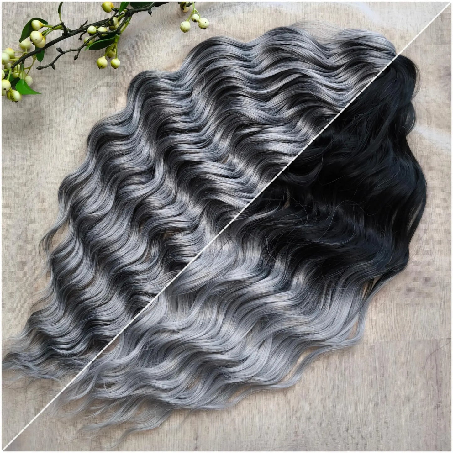 Silver/ombre gray BRUSHABLE synthetic DE dreaded curls (regular, braided middle or push-up)
