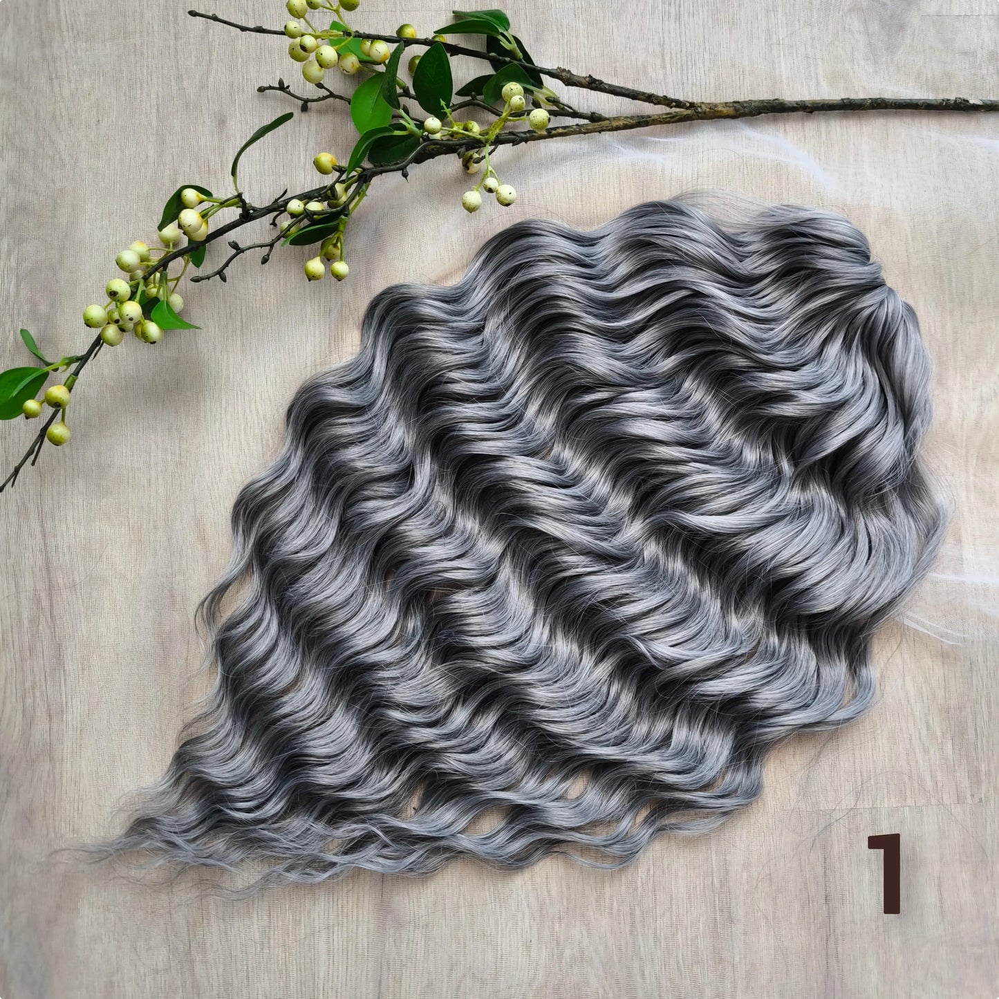 Silver/ombre gray BRUSHABLE synthetic DE dreaded curls (regular, braided middle or push-up)
