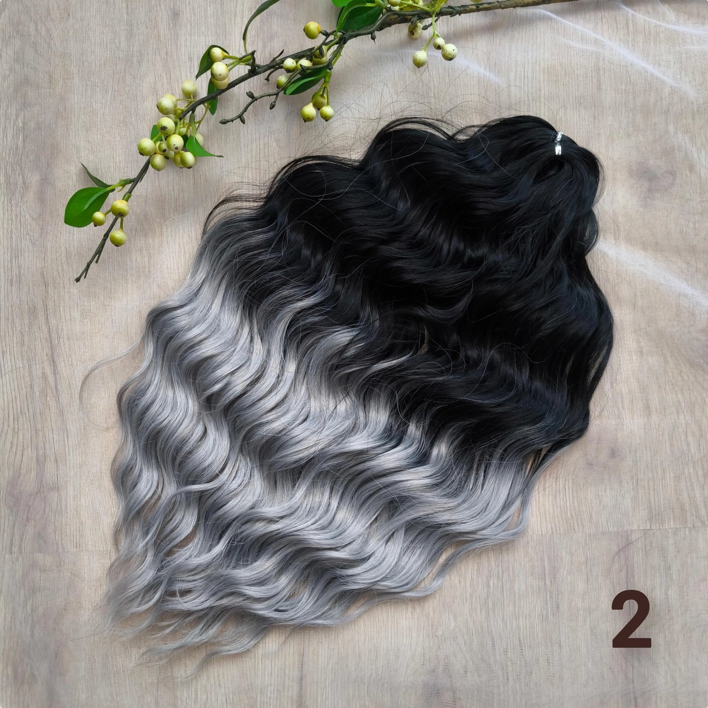 Silver/ombre gray BRUSHABLE synthetic DE dreaded curls (regular, braided middle or push-up)