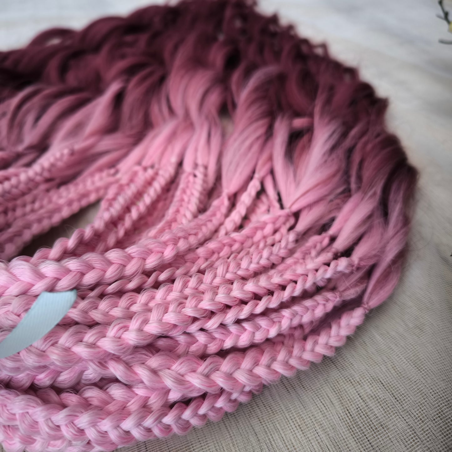 Ombre from pink to burgundy BRUSHABLE synthetic dreaded curls (regular, braided middle or push-up/dolly)