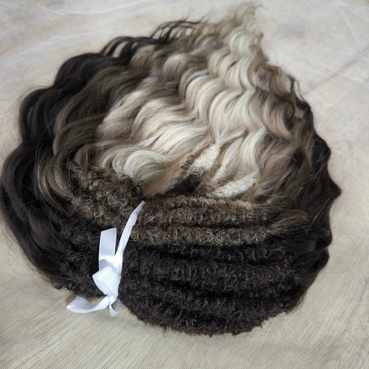 Smoky mix: brown and blonde BRUSHABLE synthetic DE dreaded curls (regular or push-up/dolly)