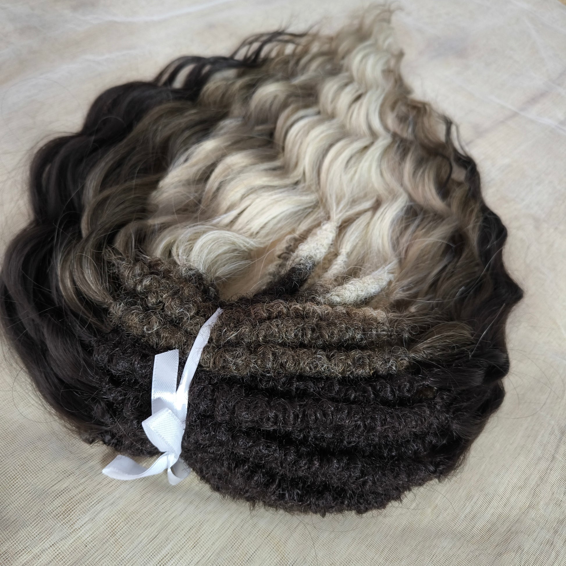 Smoky mix: brown and blonde BRUSHABLE synthetic DE dreaded curls (regular or push-up/dolly)